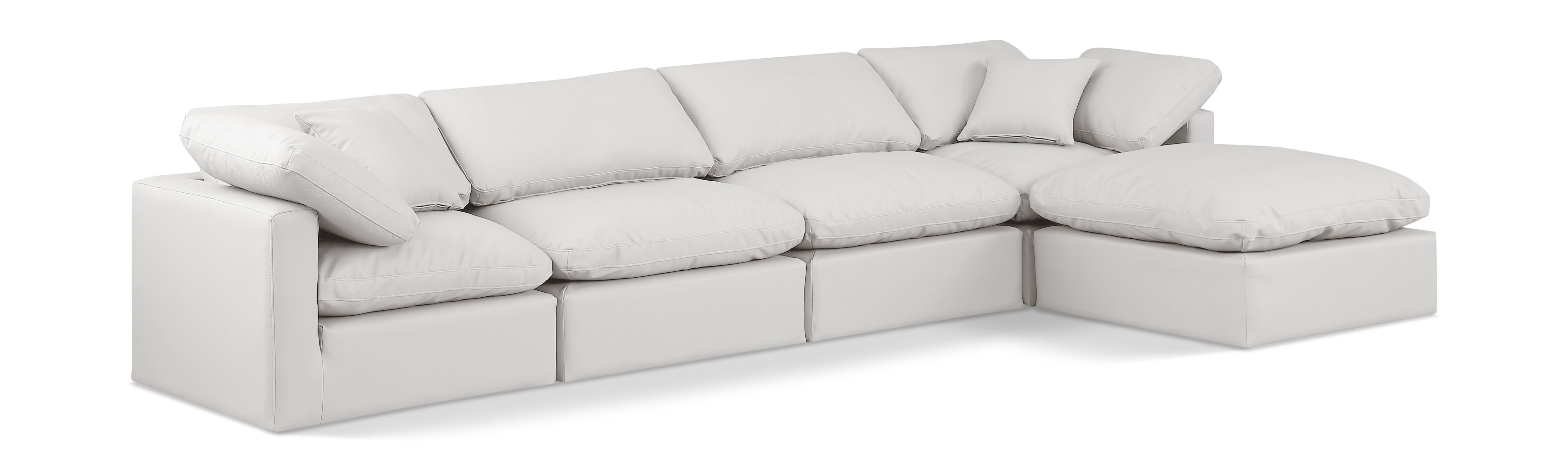 Indulge - Faux Leather 5 Piece Modular Sectional With Chaise - Cream