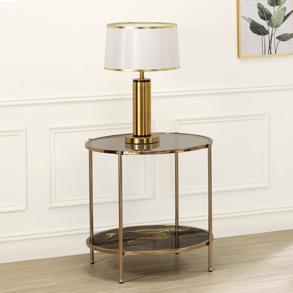 Fiorella - End Table - Black Marble Print & Champagne, black