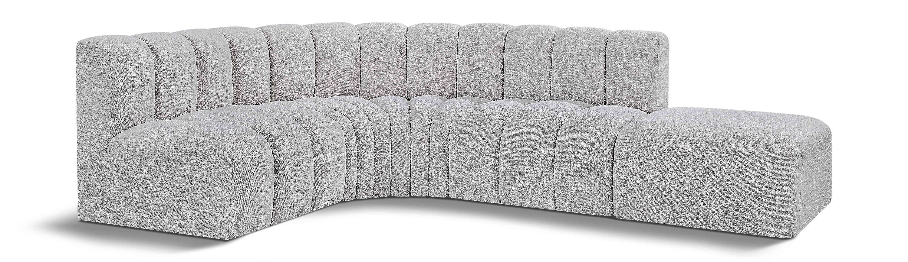 Arc - Boucle Fabric 5 Piece Corner Modular Sofa - Gray
