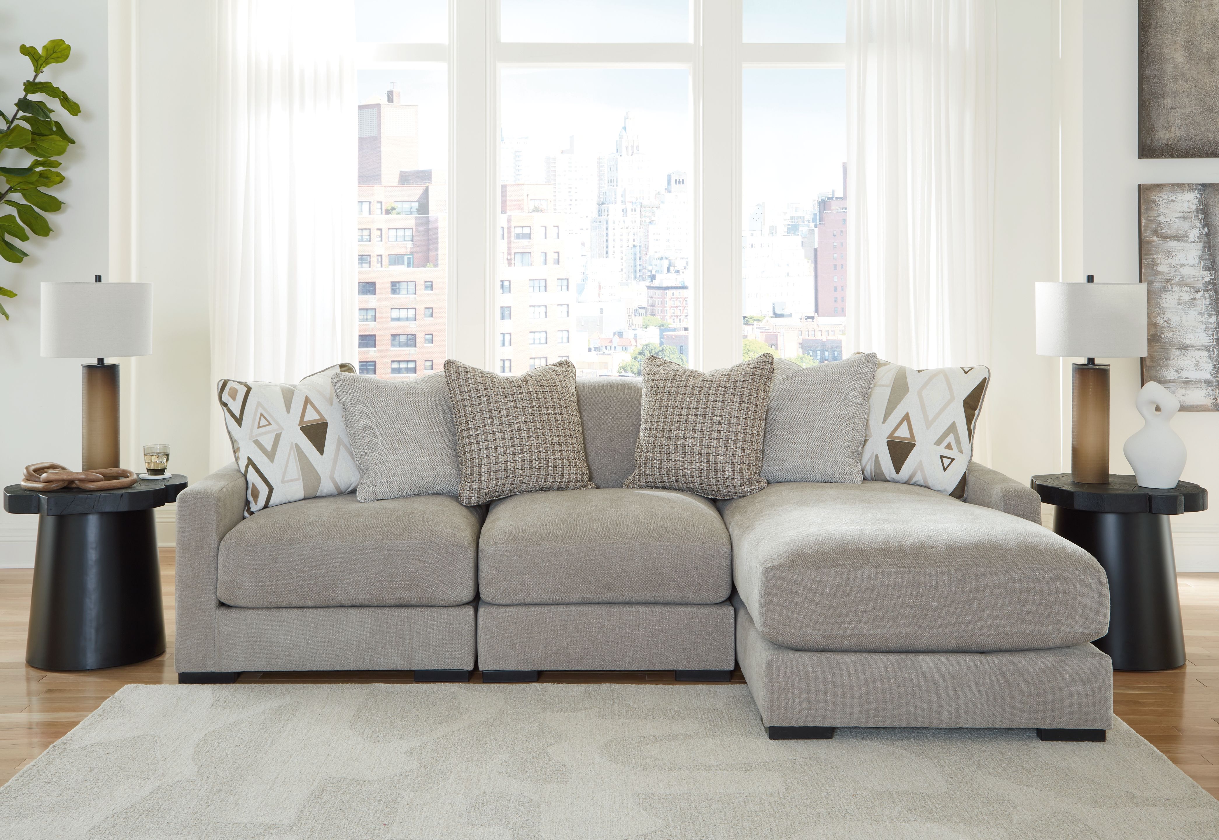Aslan Court - 3-Piece Sofa Sectional With RAF Corner Chaise - Pebble