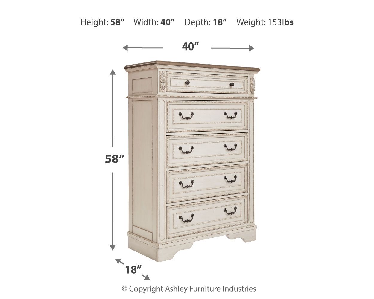 Ashley Furniture Realyn - Five Drawer Chest - White / Brown / Beige - Image 4