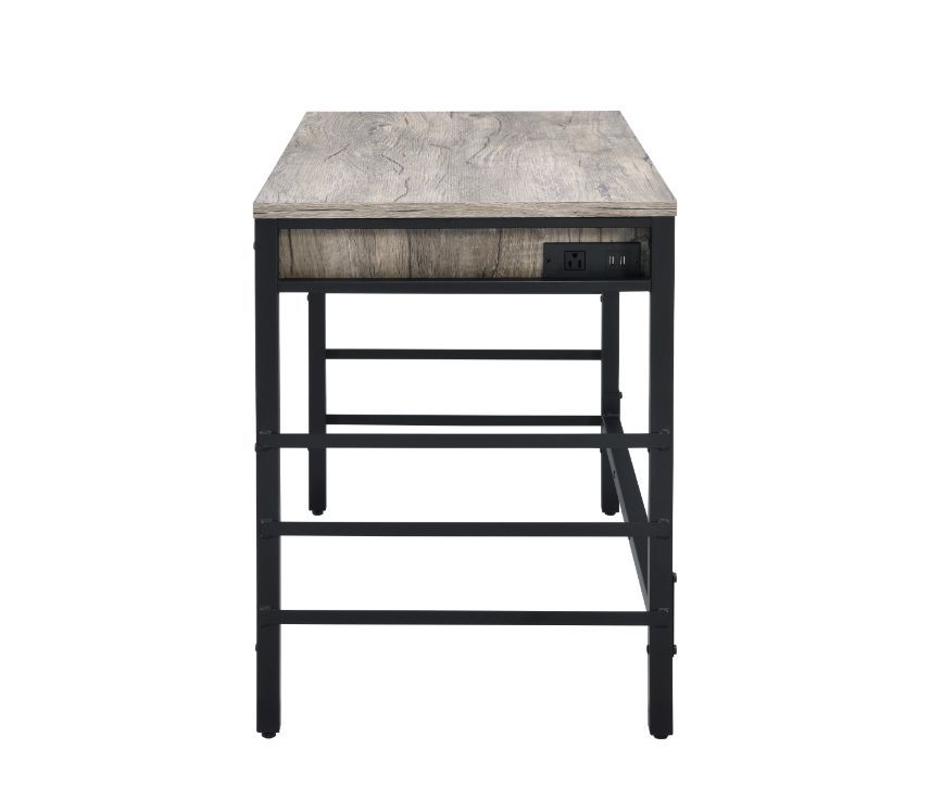 Disho - Writing Desk With USB - Light Weathered Oak & Black, dark gray, view 4
