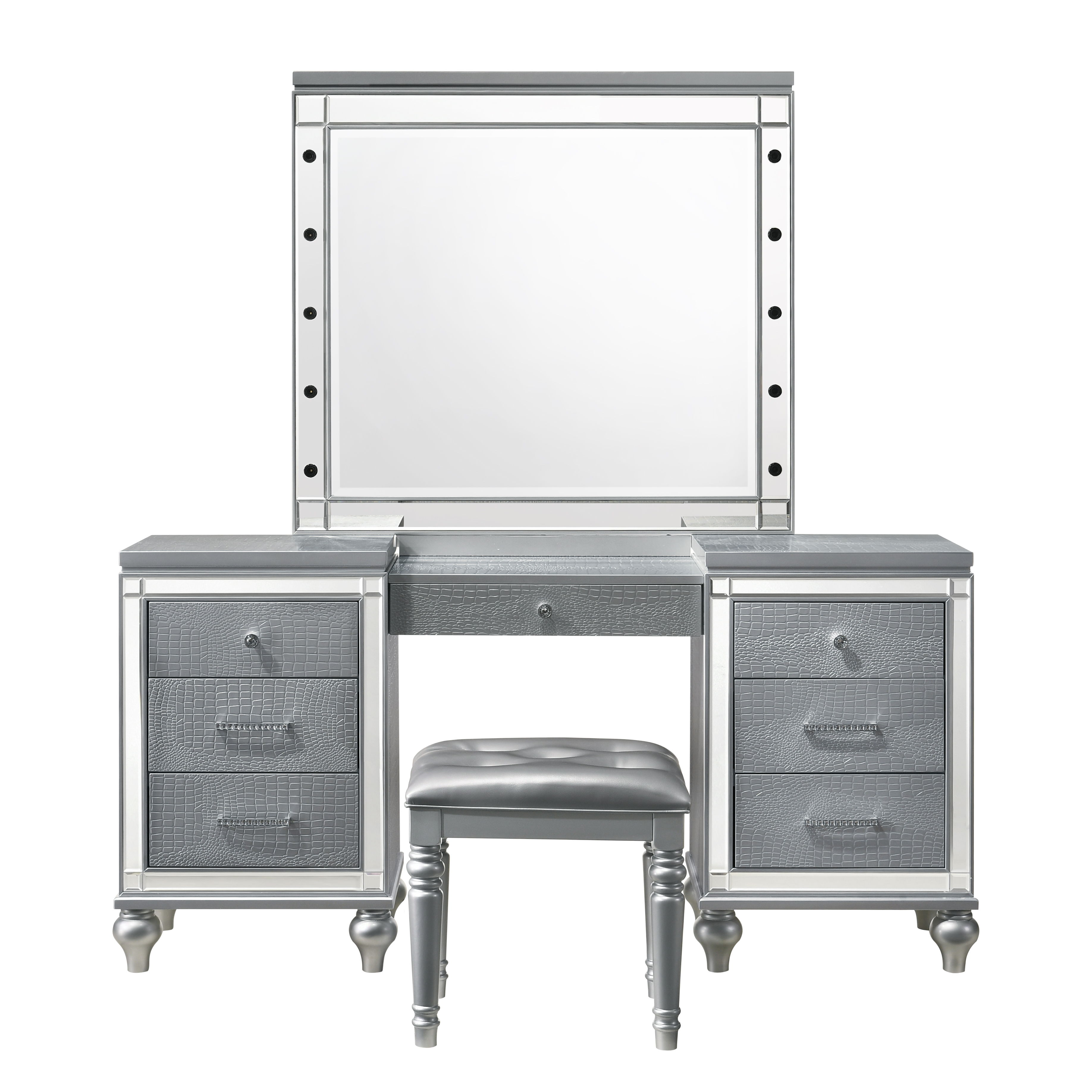 Valentino - Vanity Table & Mirror & Stool - Silver