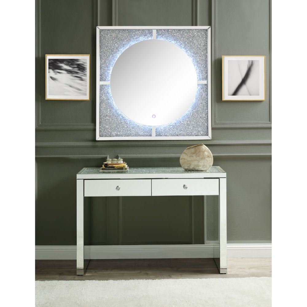 Noralie - 32"H Console Table - Mirrored & Faux Diamonds, silver, view 2