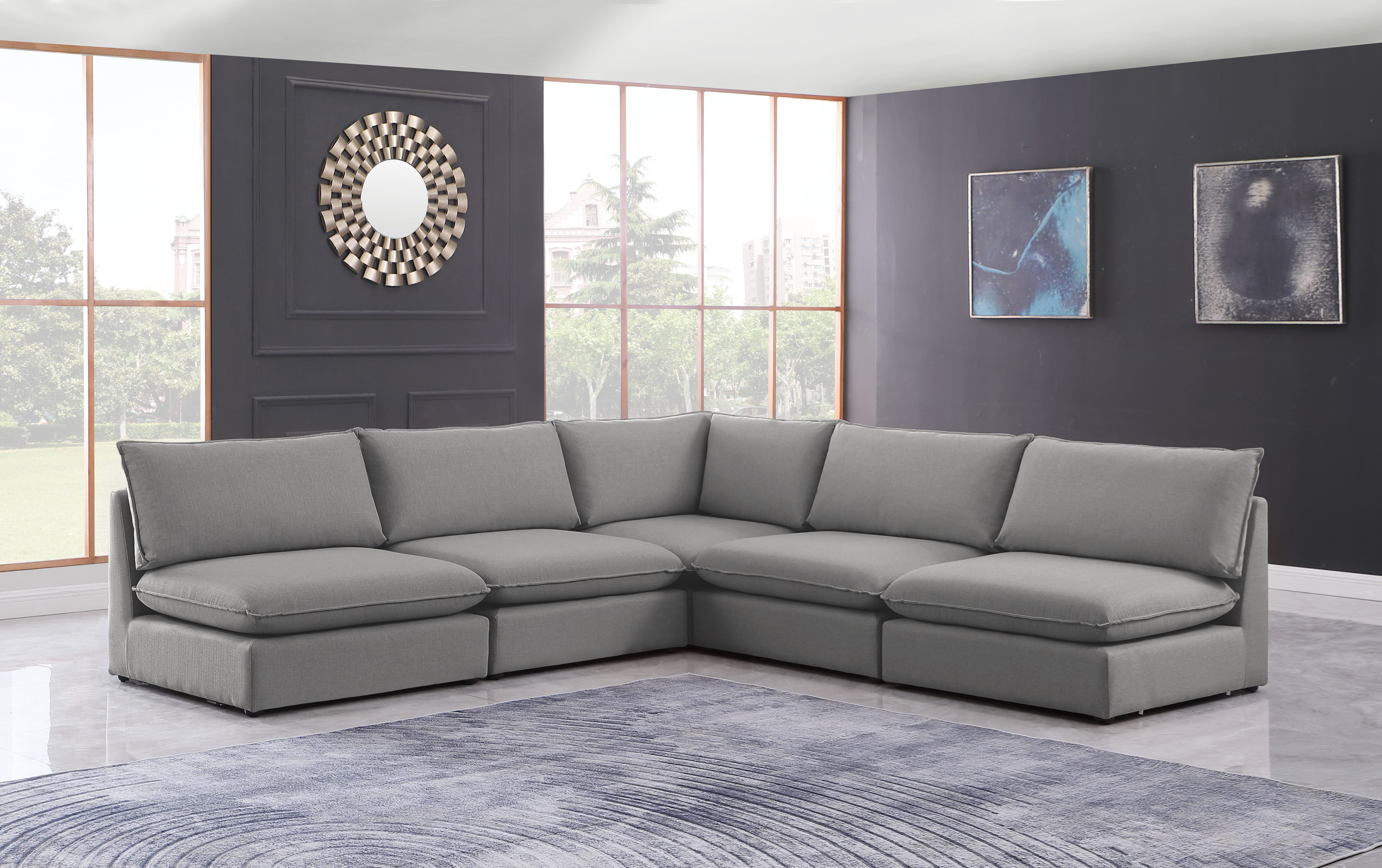 Mackenzie - 5 Piece Modular Corner Armless Sectional - Gray