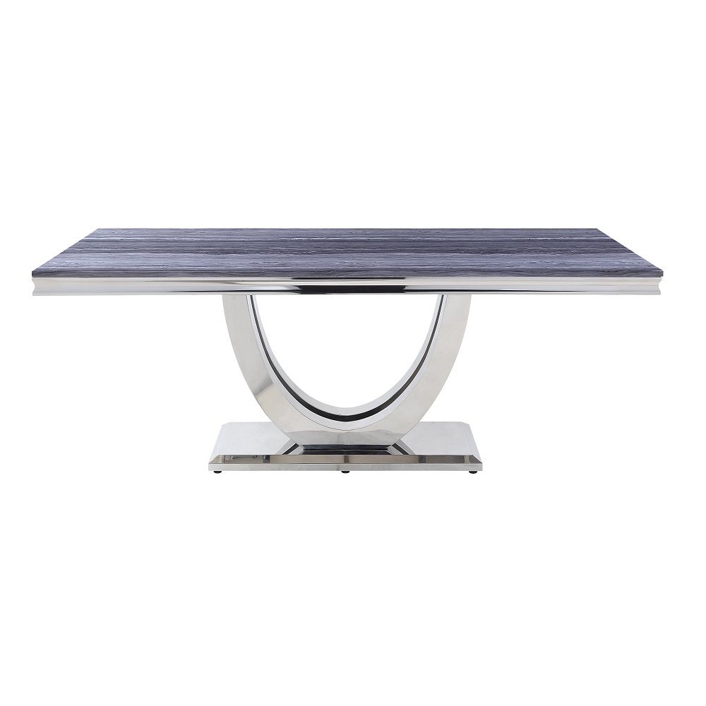 Cambrie - Dining Table With Engineered Stone Top - Engineered Stone Top & Mirrored Silver, silver, view 6