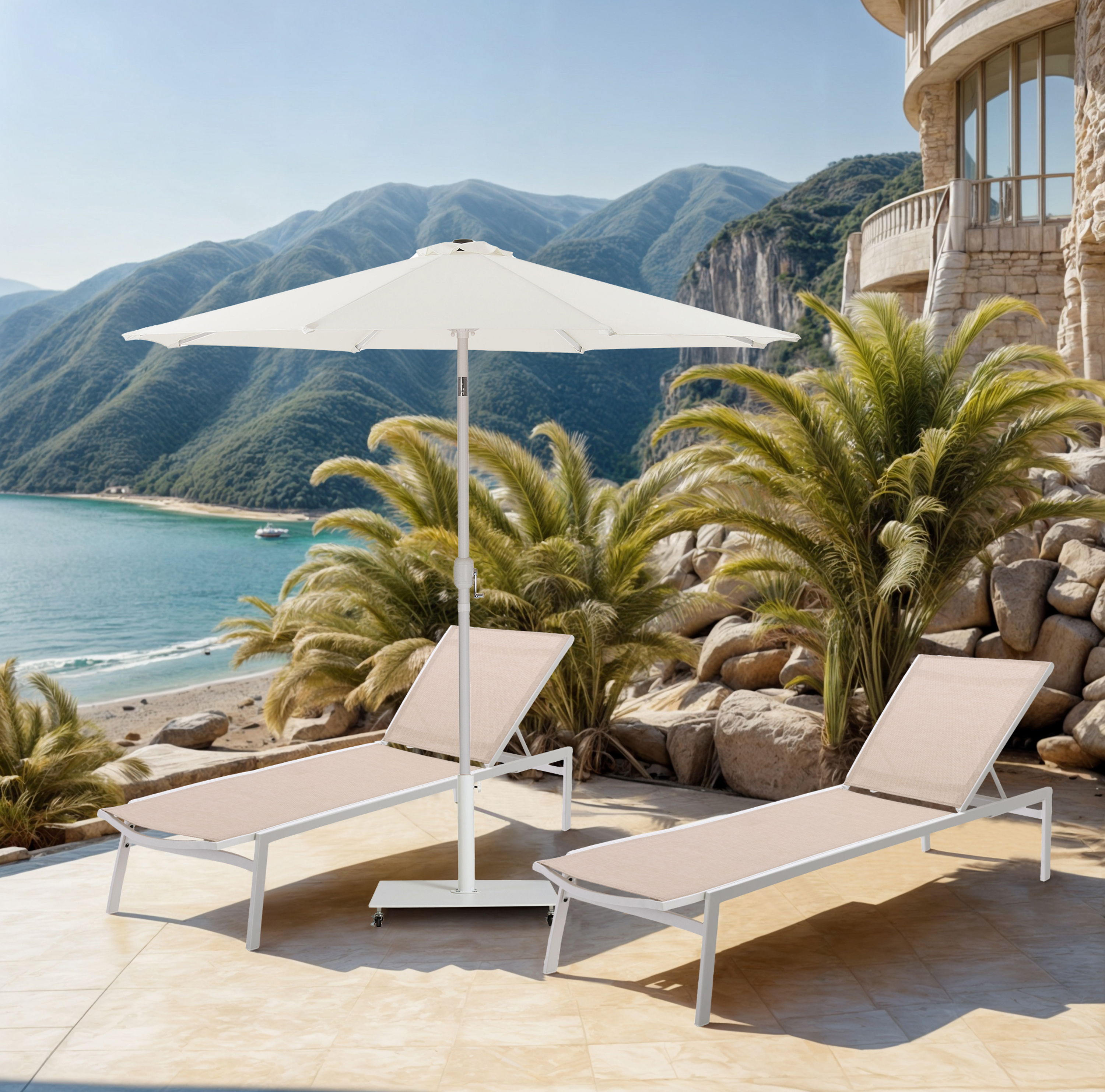 Fiji - Aluminum Patio Umbrella With Square White Base - White