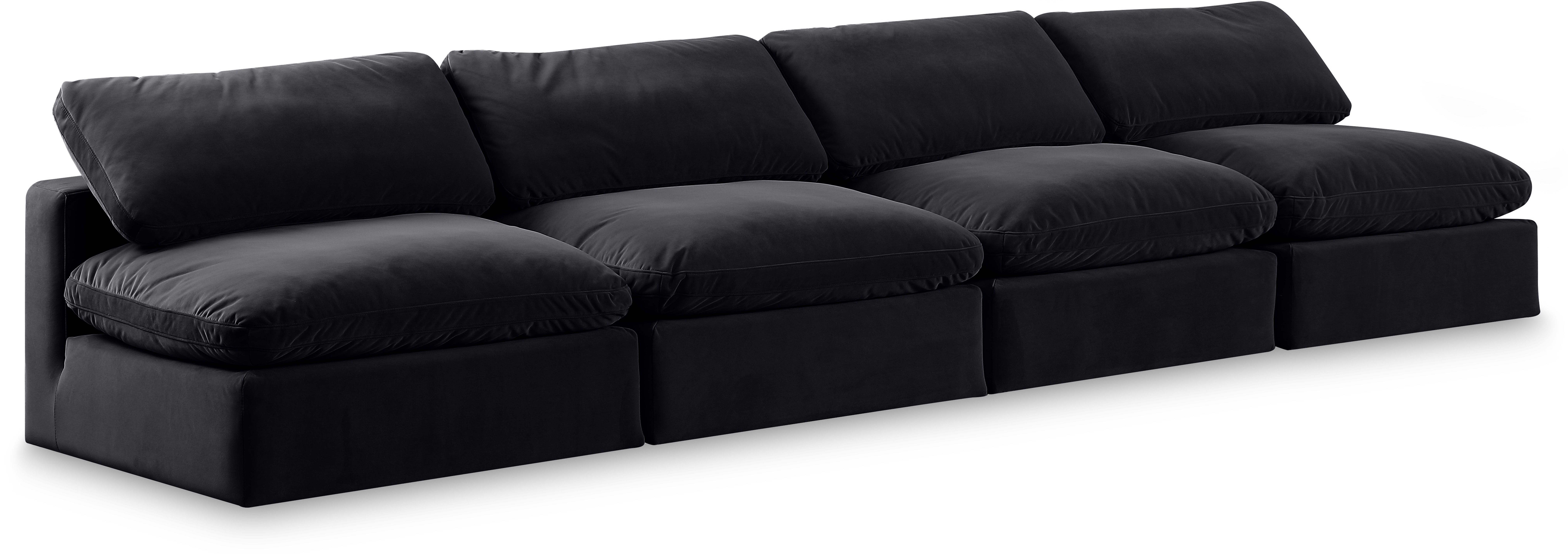 Comfy - Velvet Modular Armless Sofa 4 Seats - Black