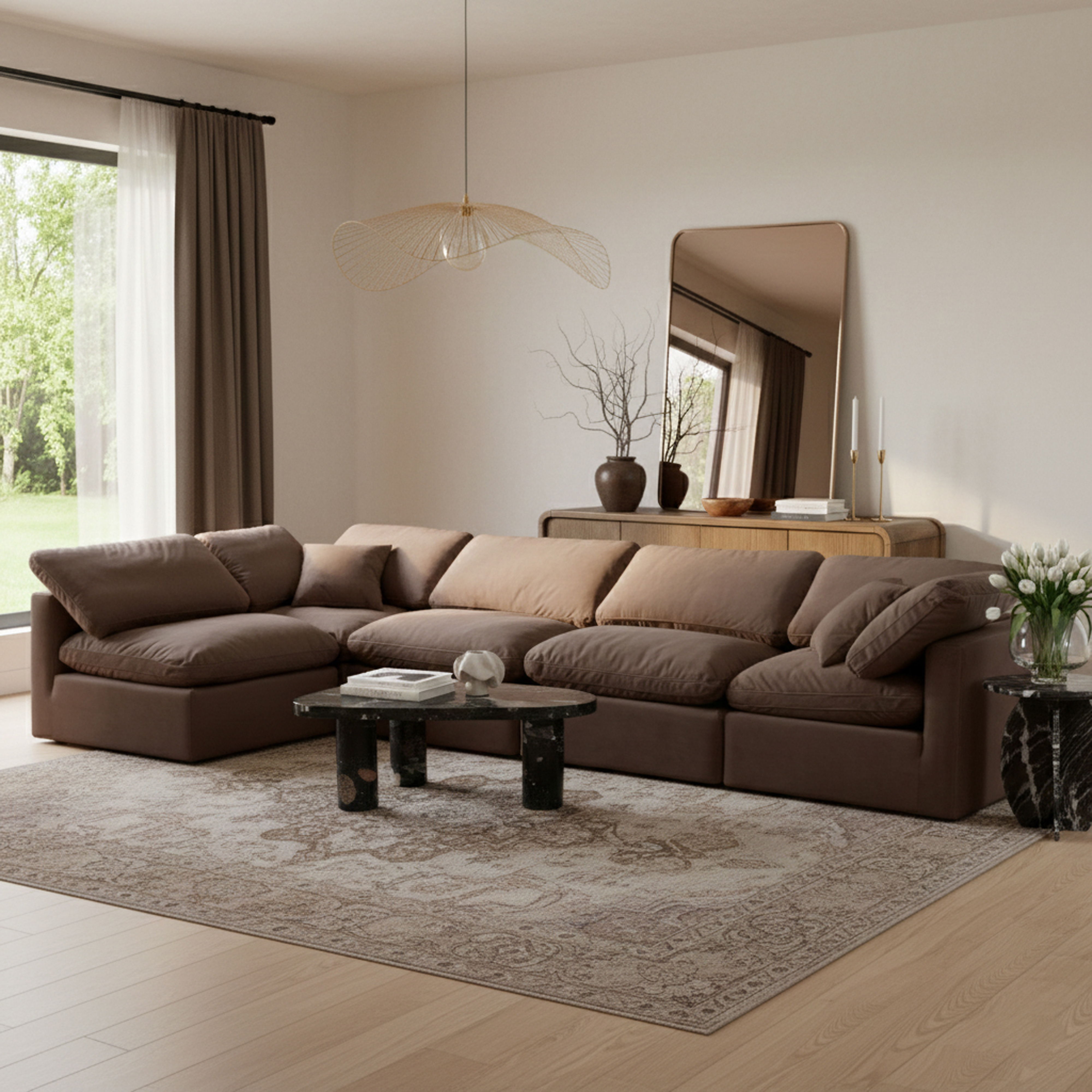 Indulge - Velvet 5 Piece Modular Sectional - Brown