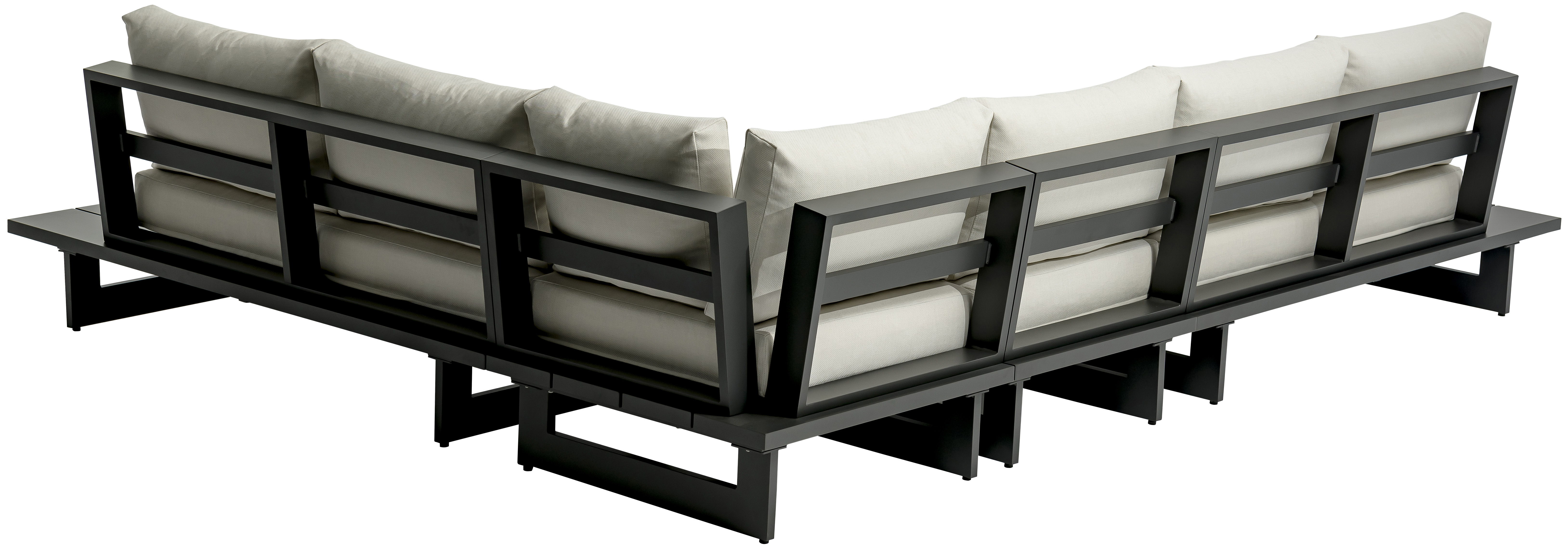 Maldives - 4 Piece Water Resistant Outdoor Patio Modular Right Arm Facing Sectional With Gray Base - Cream