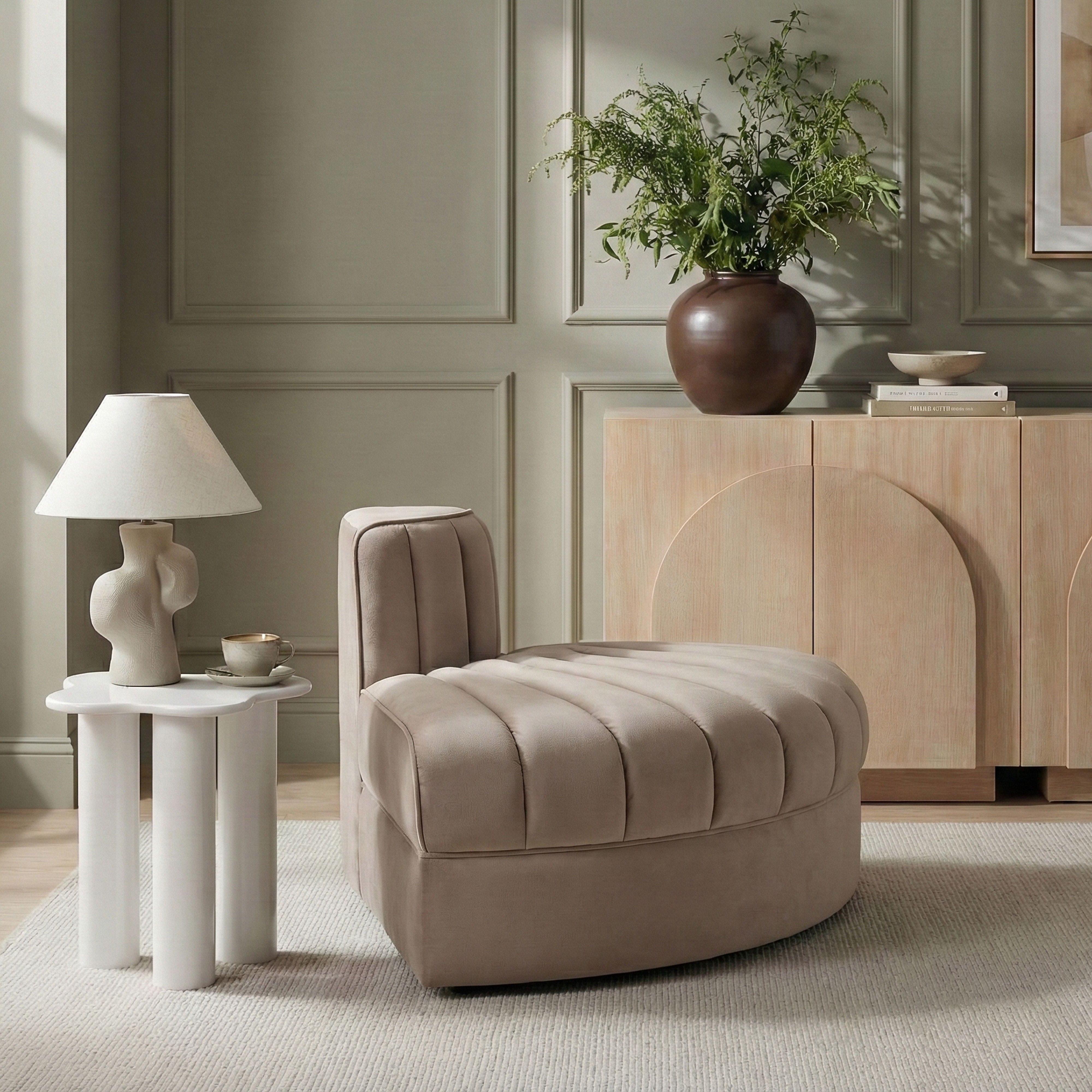 Rummi - Velvet Performance Fabric Upholstered Modular Chair - Taupe