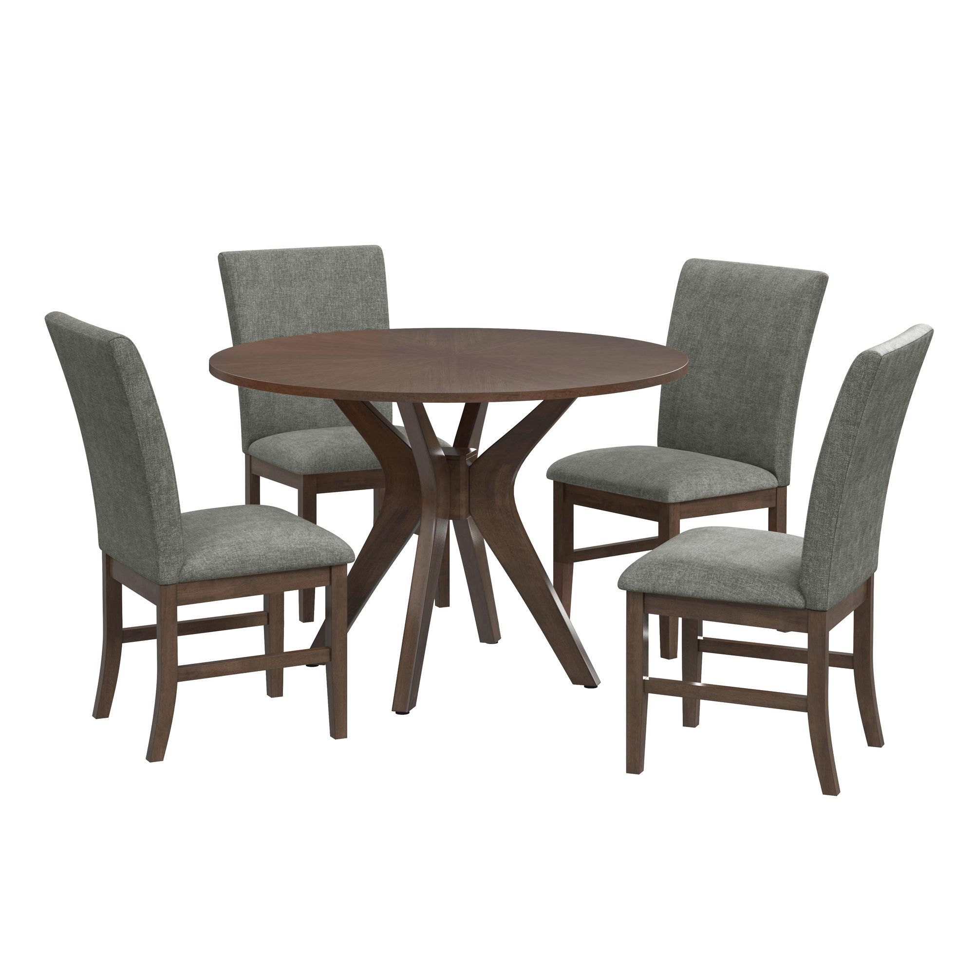 5 Pc · Standard Height Dining Set (Round Table And Four Fabric Chairs