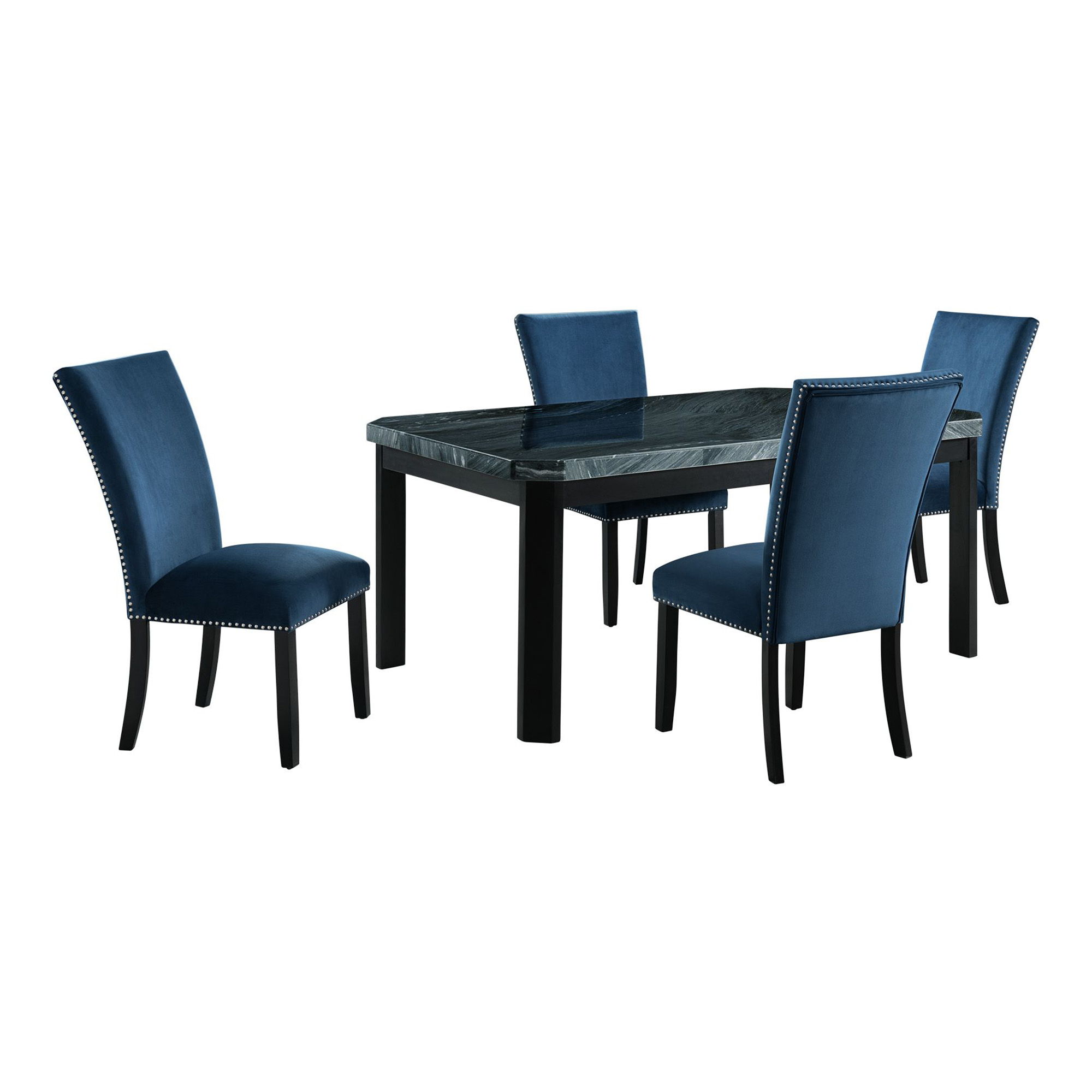 Francesca - Rectangular 5 Piece Chairs Dining Set, Table & Four Chairs - Blue