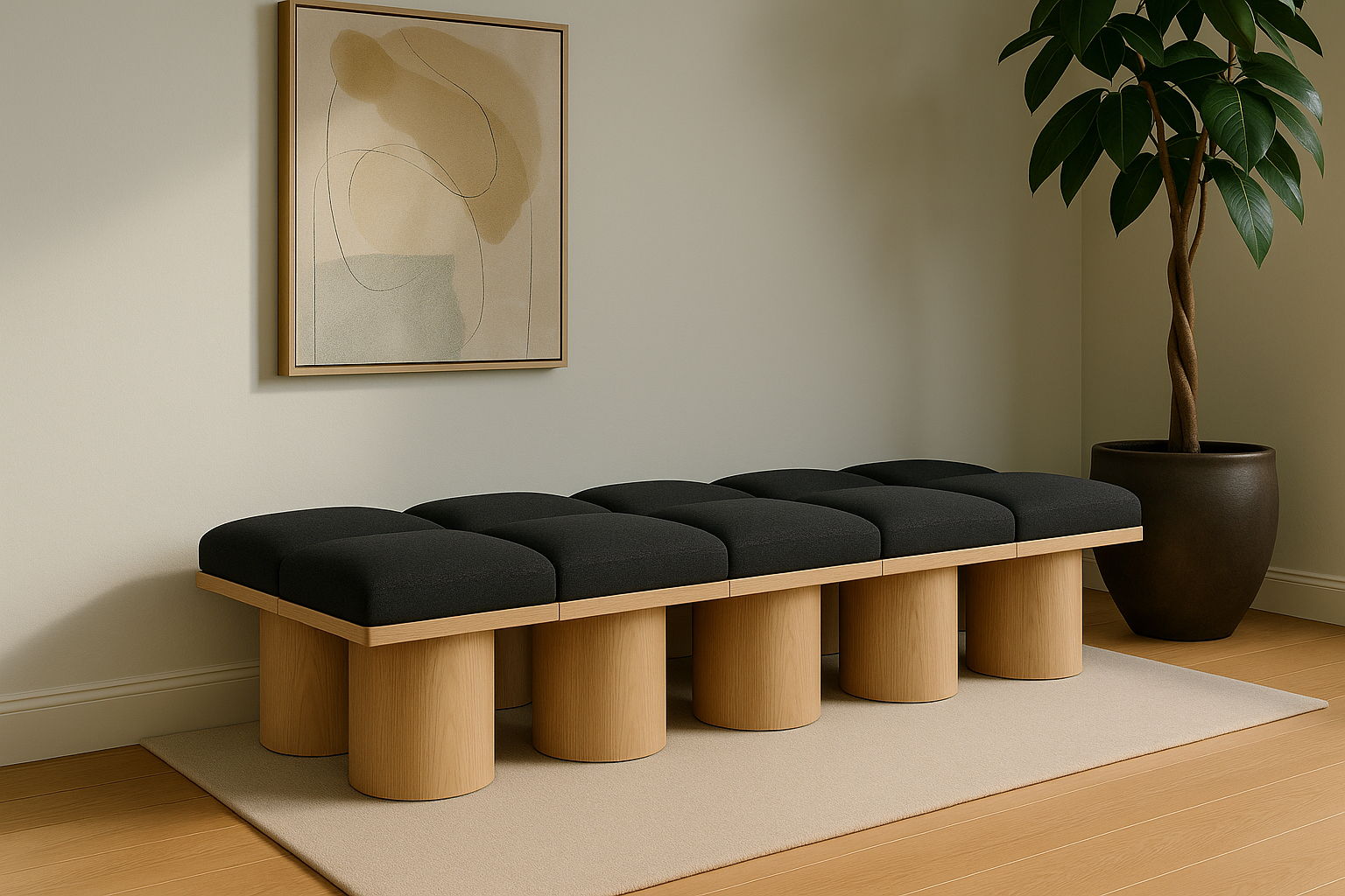 Pavilion - 90" 10 Piece Modular Bench With Natural Base - Black