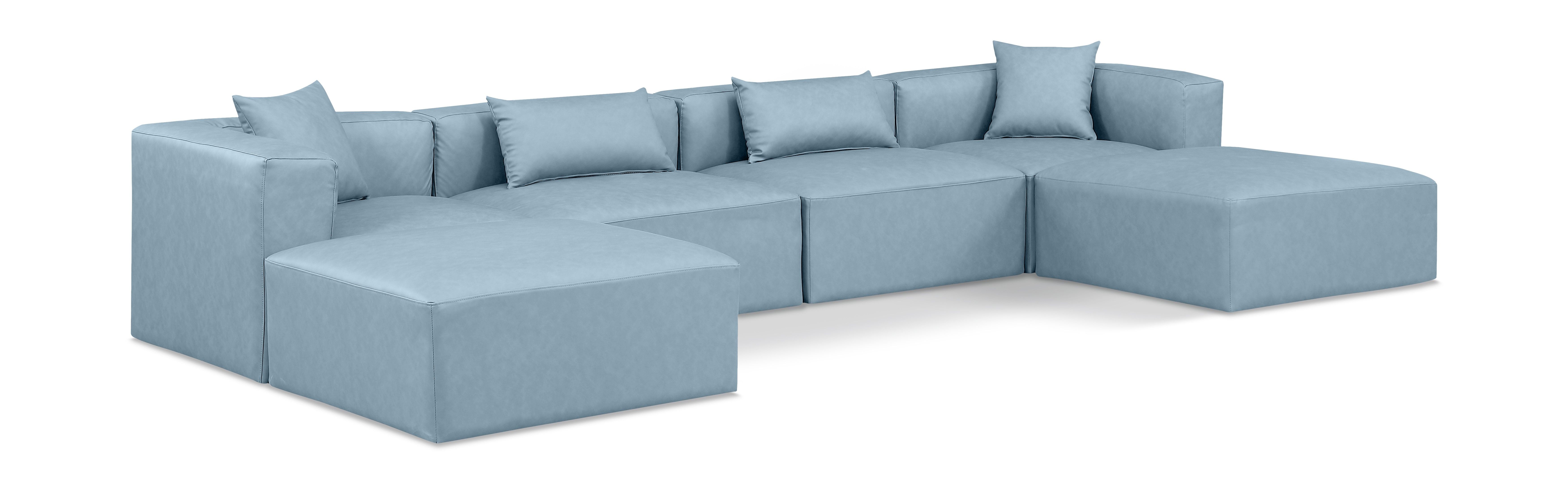 Cube - 6 Piece Modular Double Chaise Sectional - Light Blue