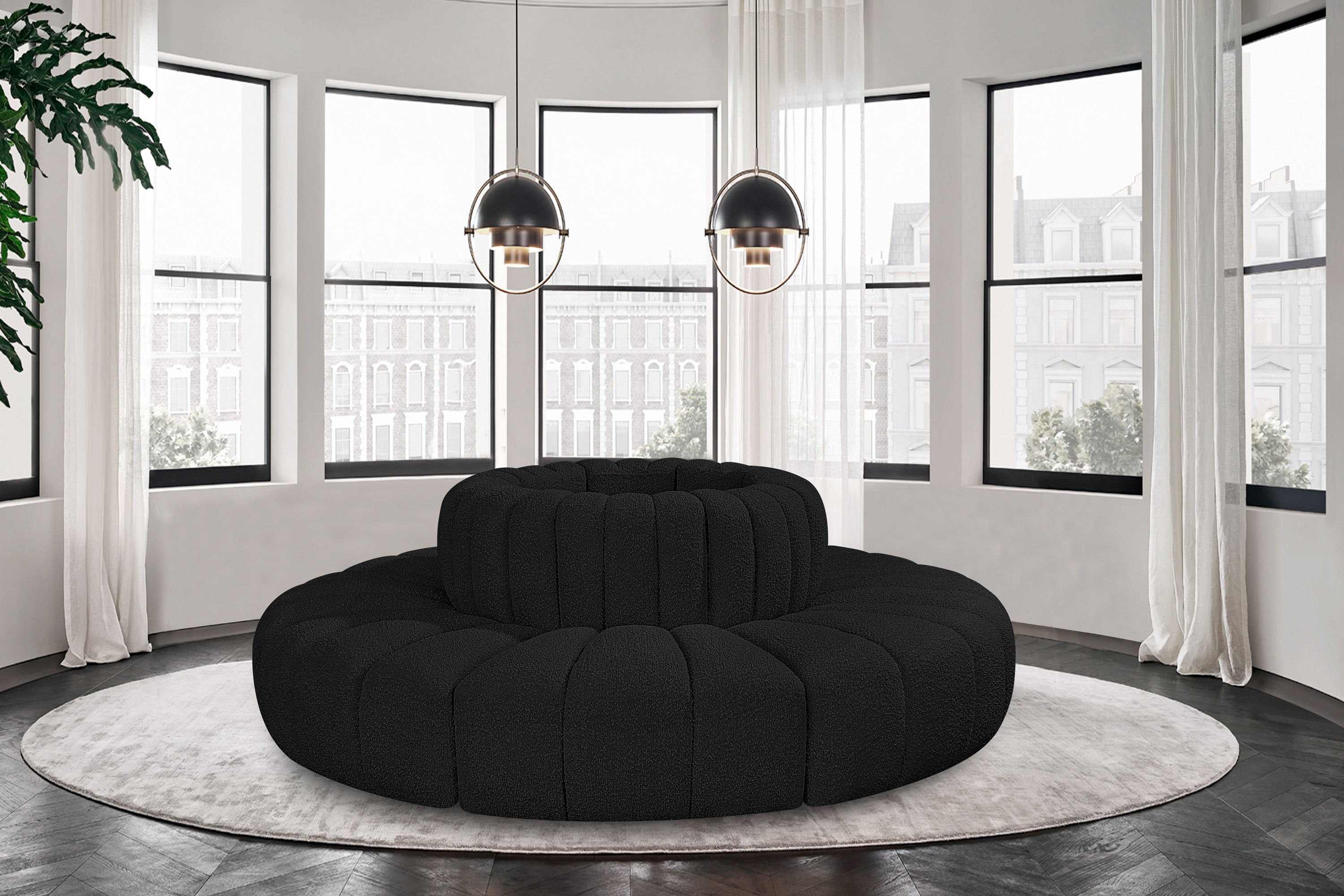 Arc - Boucle Fabric 8 Piece Round Modular Sofa - Black