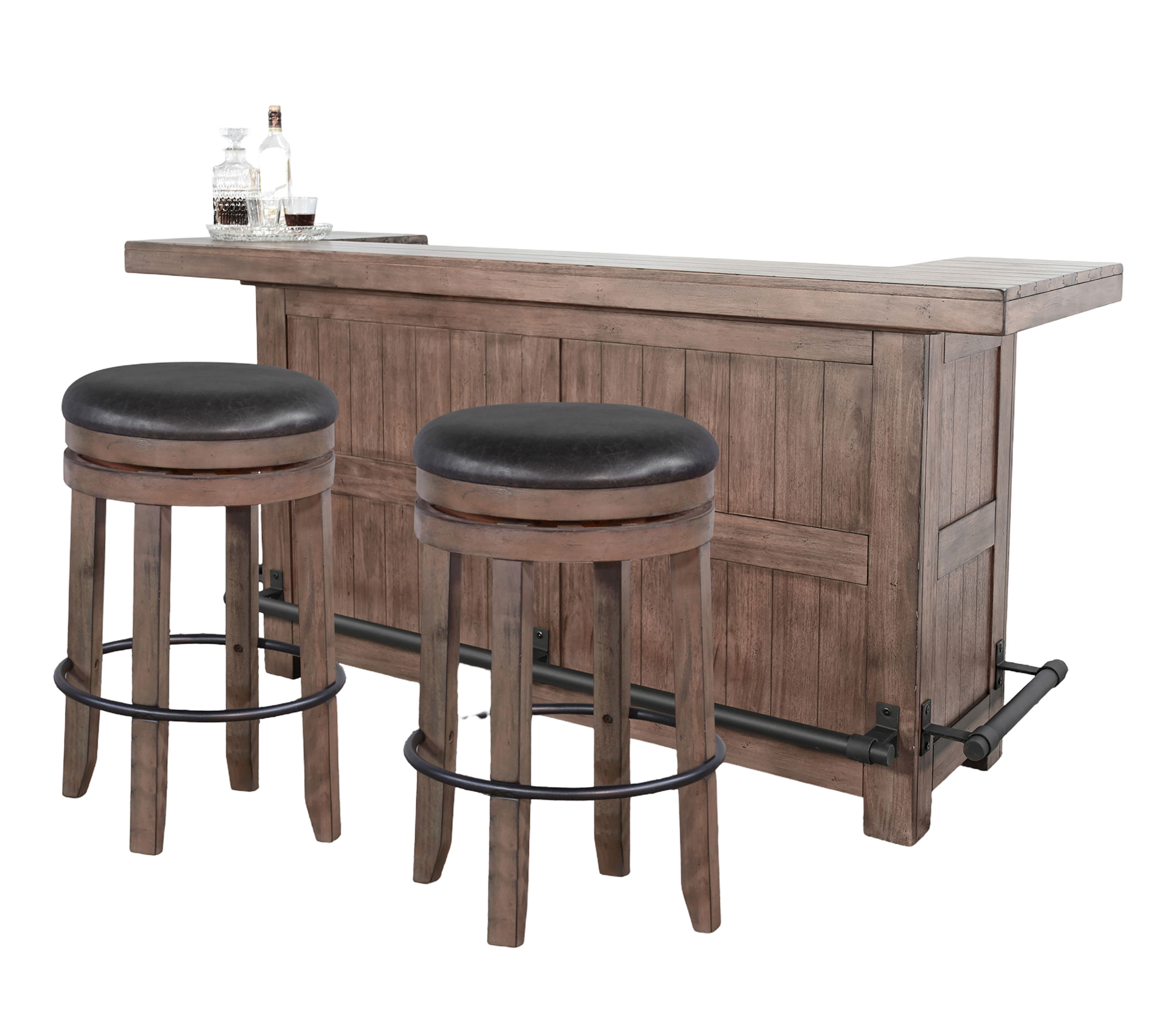 3 Piece Traditional Wood Home Bar With Stools - Buckskin Image