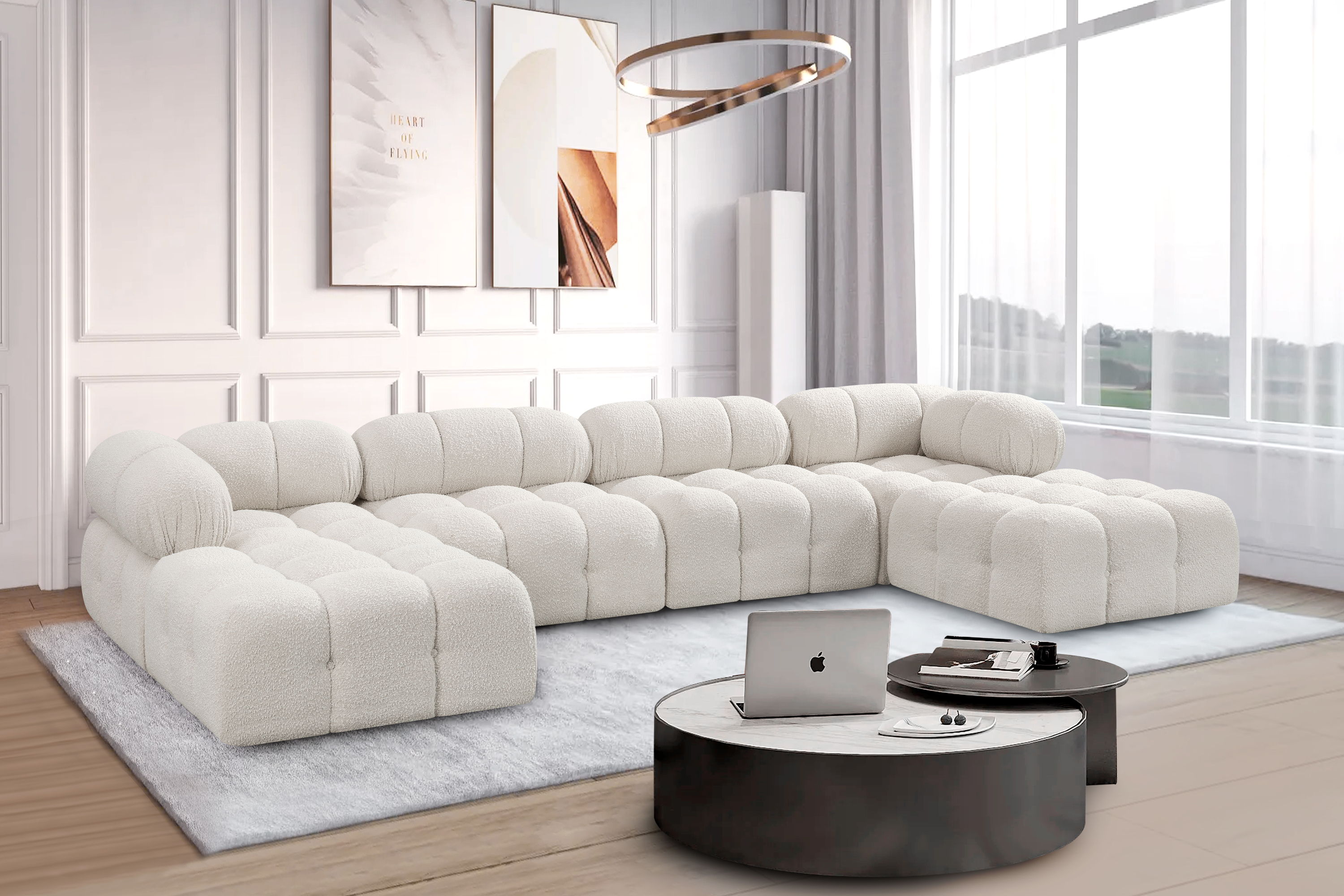 Ames - 6 Piece Fabric Modular U-Shaped Sectional - Cream