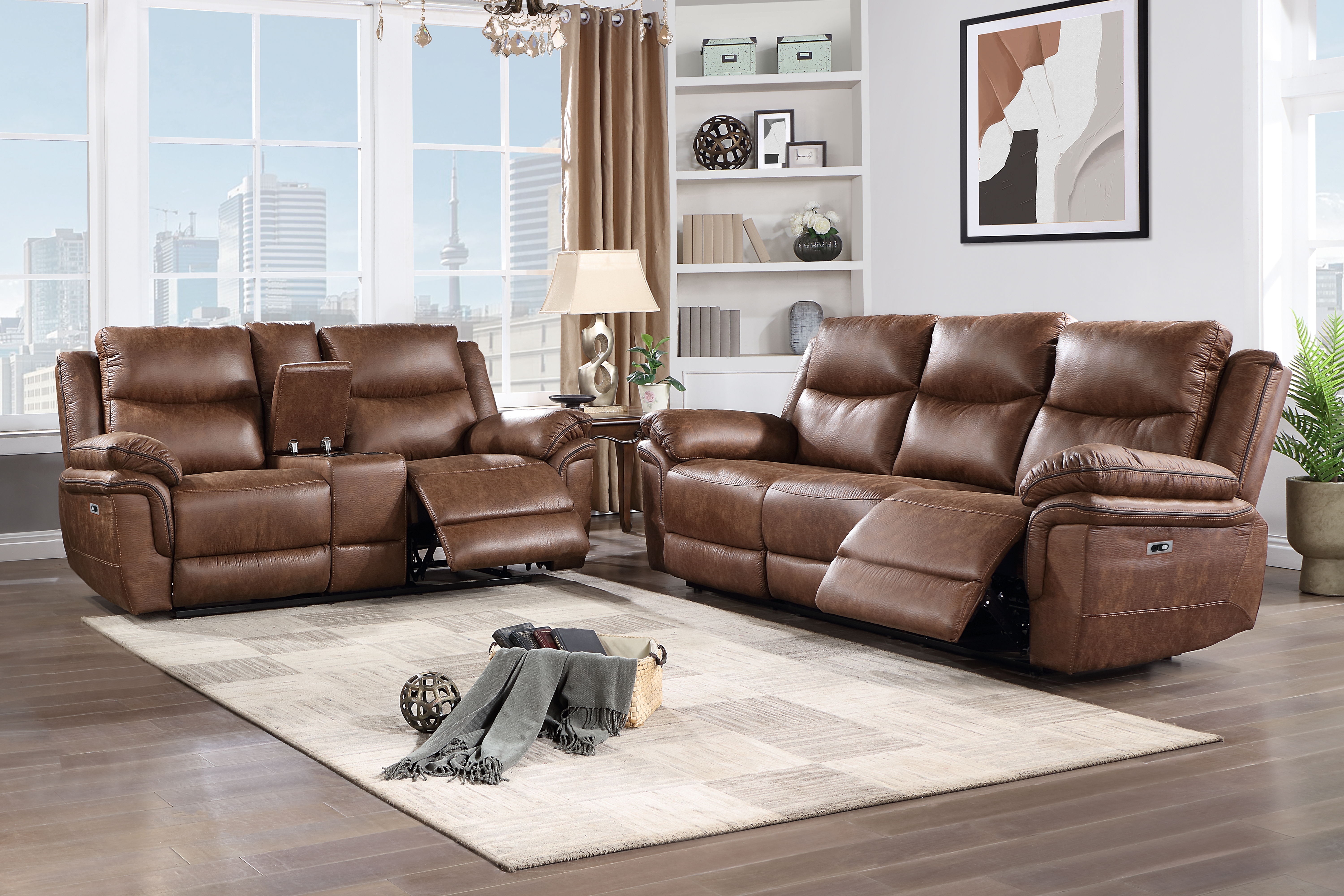Ryland - P1 2 Piece Sofa & Loveseat Power Footrest - Brown