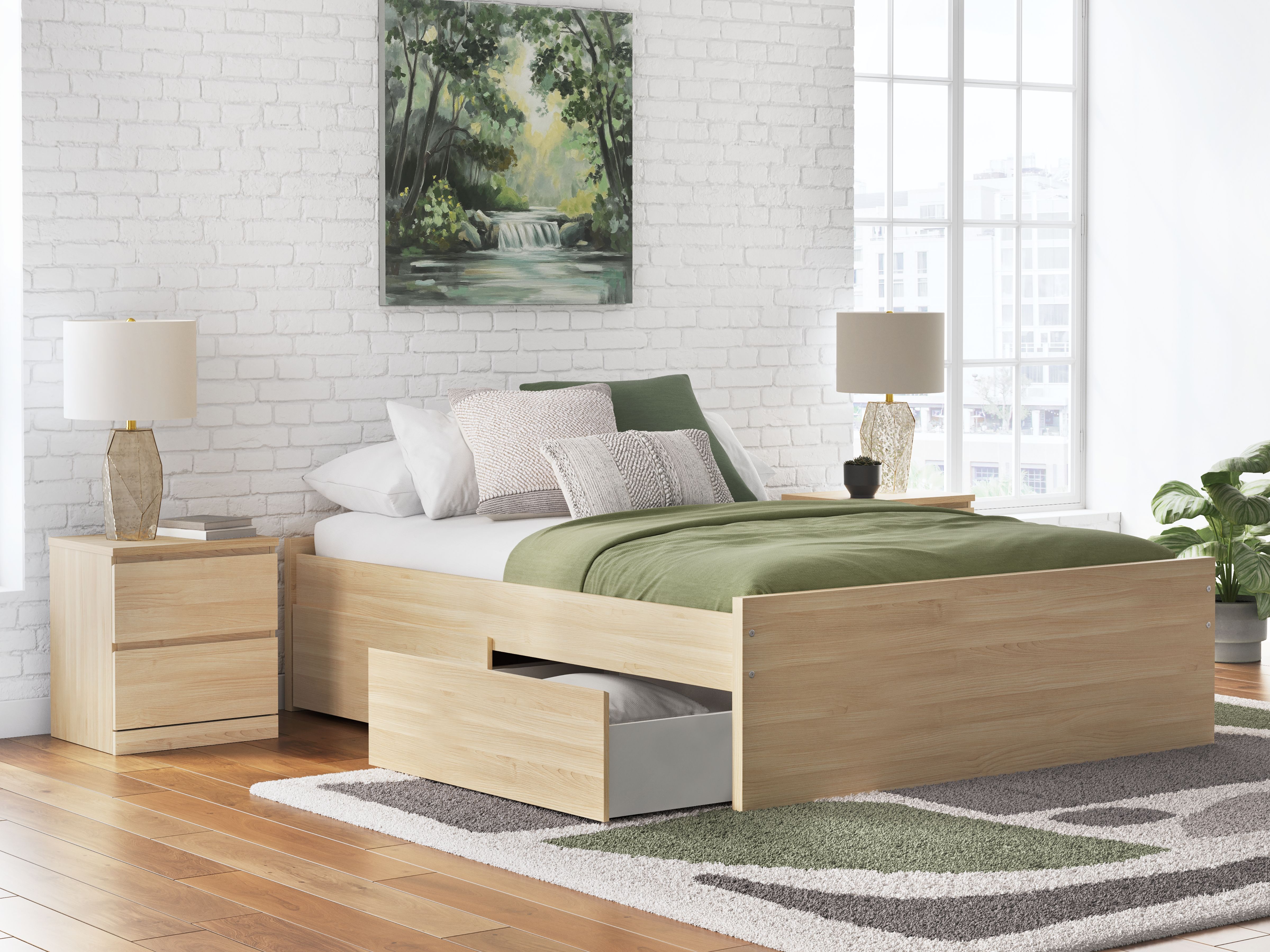 Onita - Queen Platform Bed With 2 Side Storage - Natural