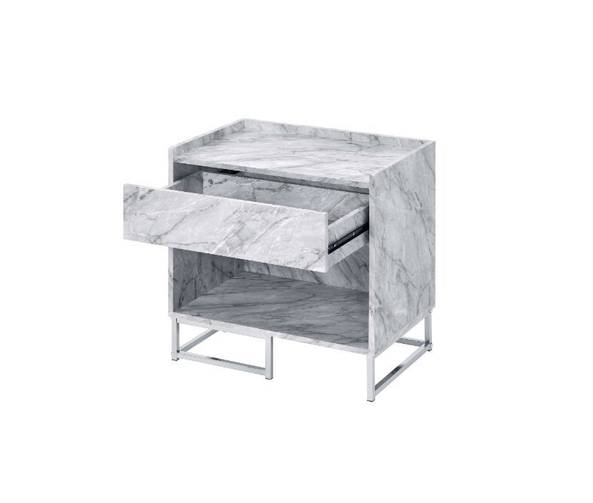 Azrael - Accent Table - White Printed Faux Marble & Chrome, white, view 2