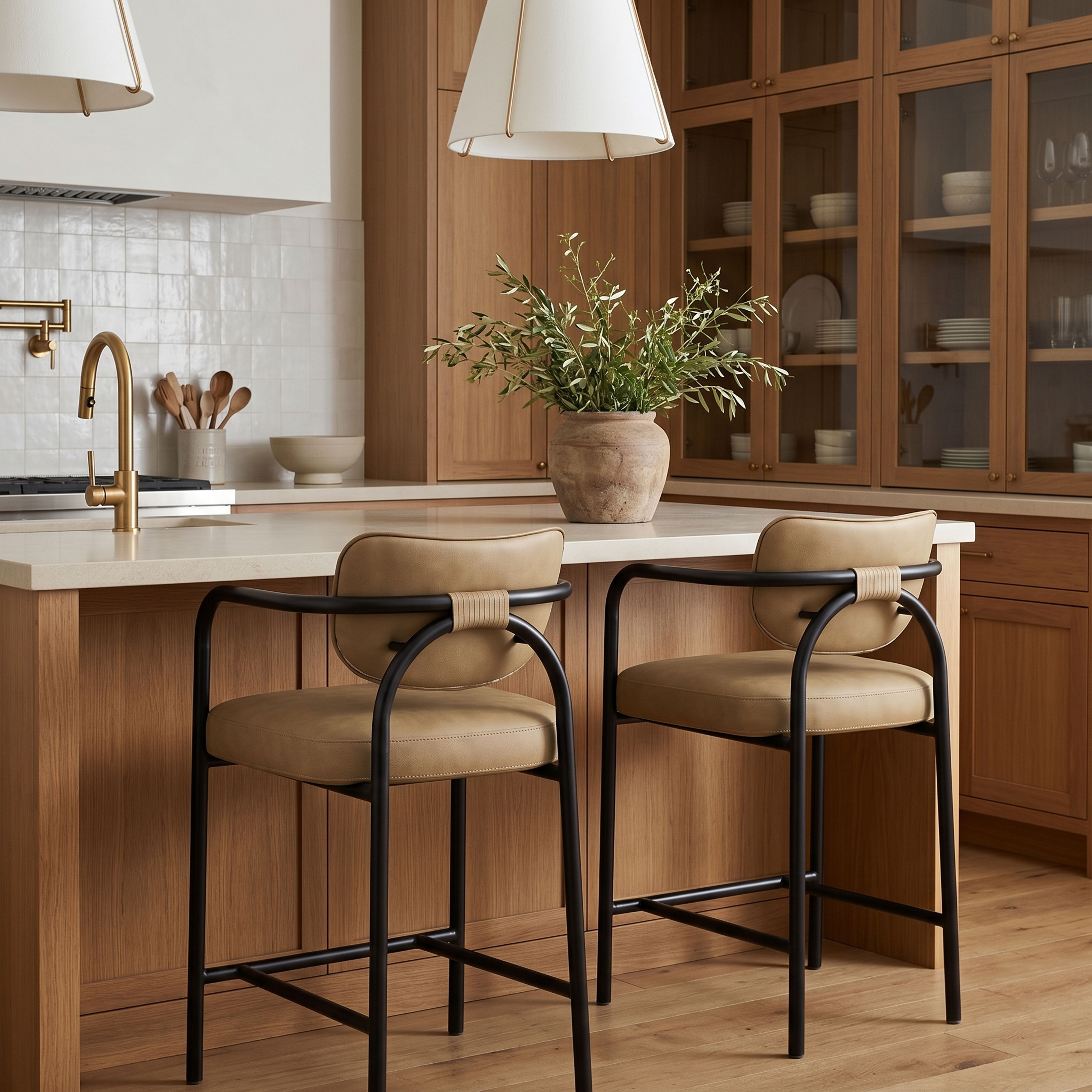 Serava - Vegan Leather Upholstered Counter Stool - Tan