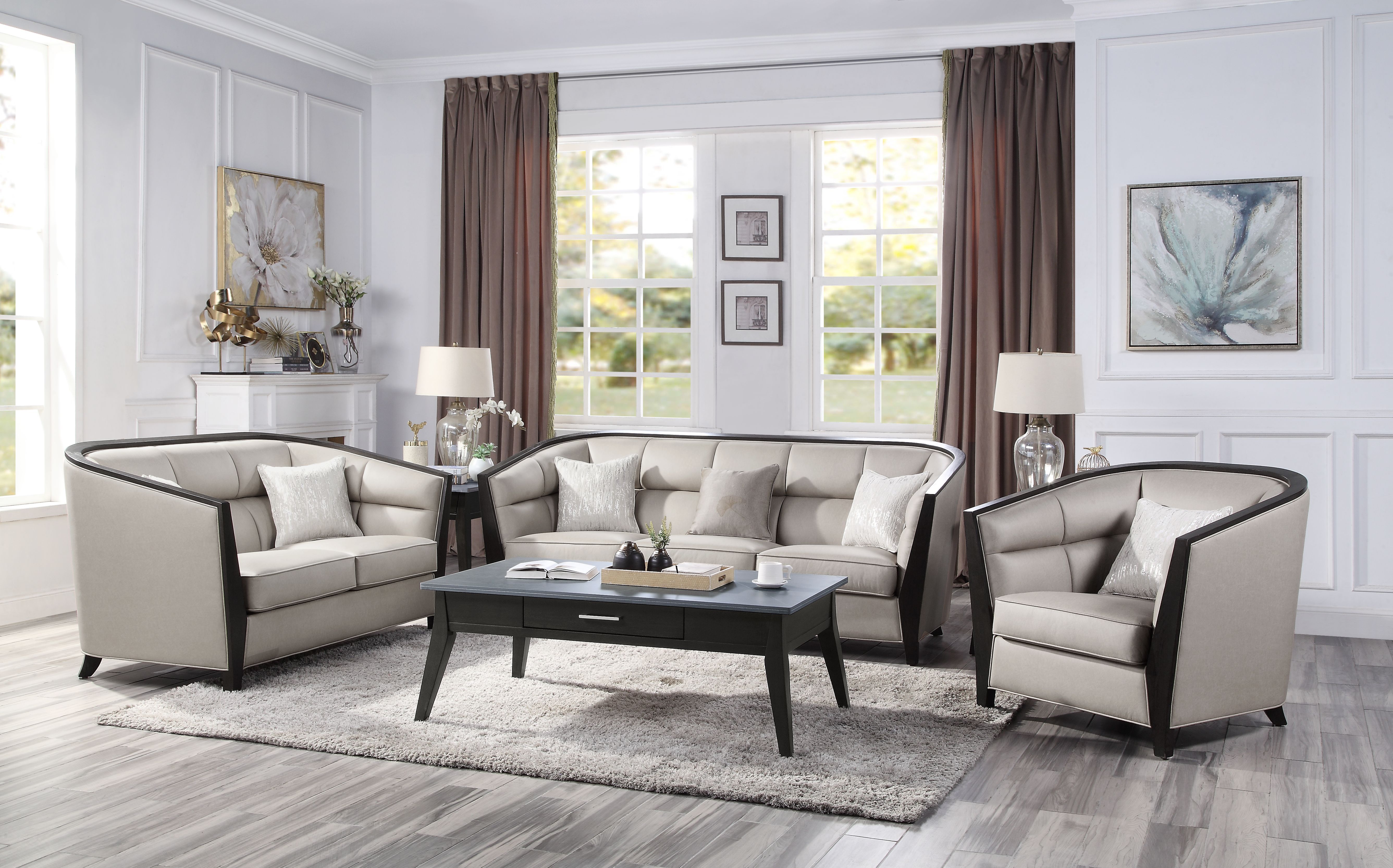Zemocryss - Sofa With 3 Pillows - Beige Fabric, beige