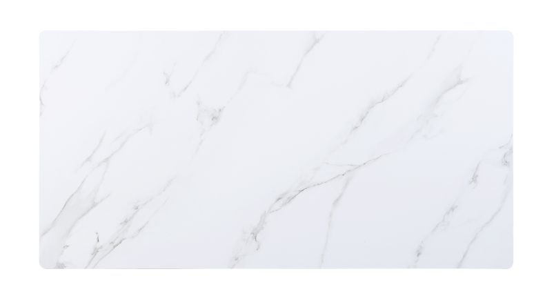 Caspian - Dining Table - White Printed Faux Marble Top & Black, white, view 2