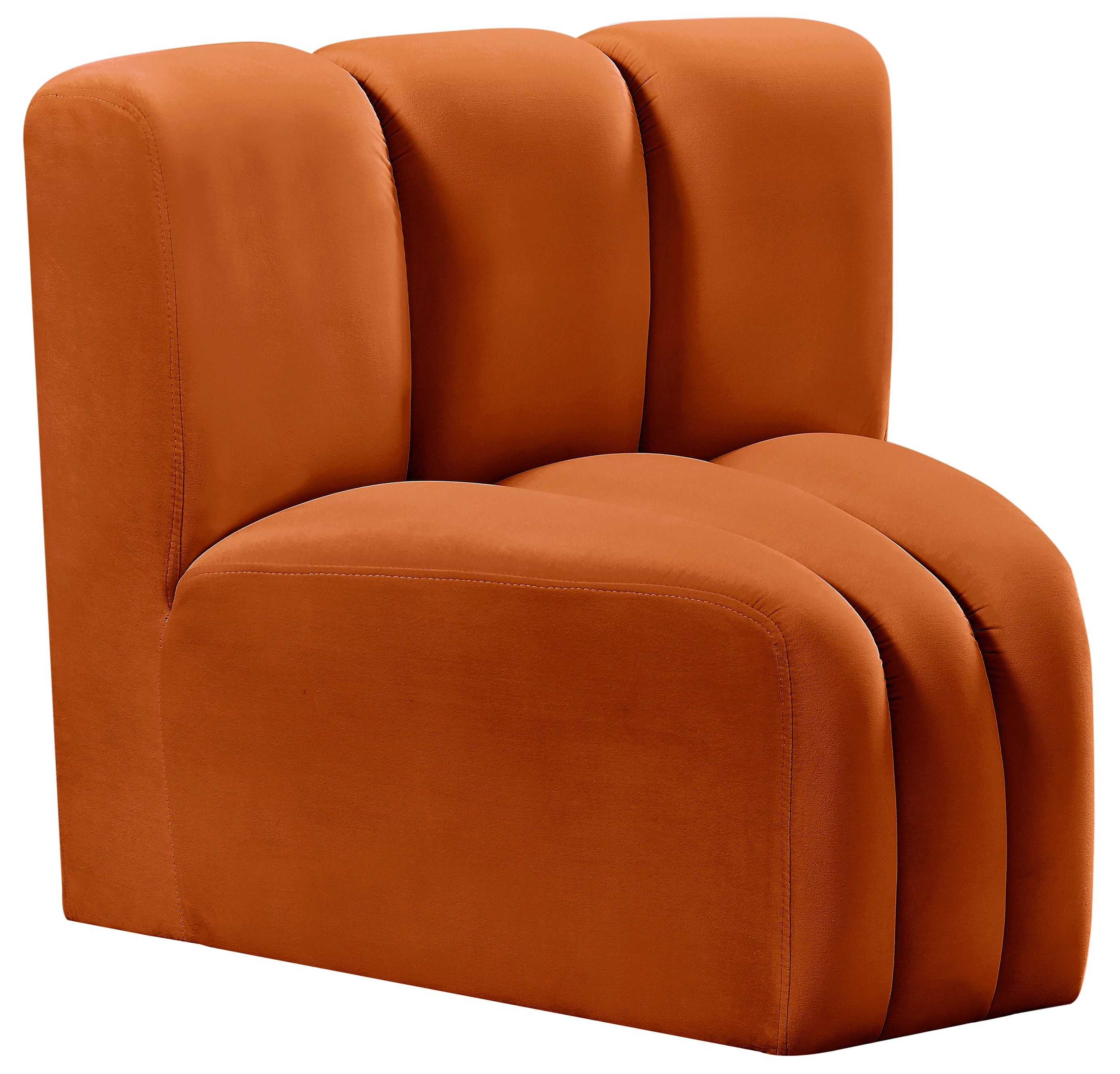 Arc - Velvet Curved Corner Chair - Cognac