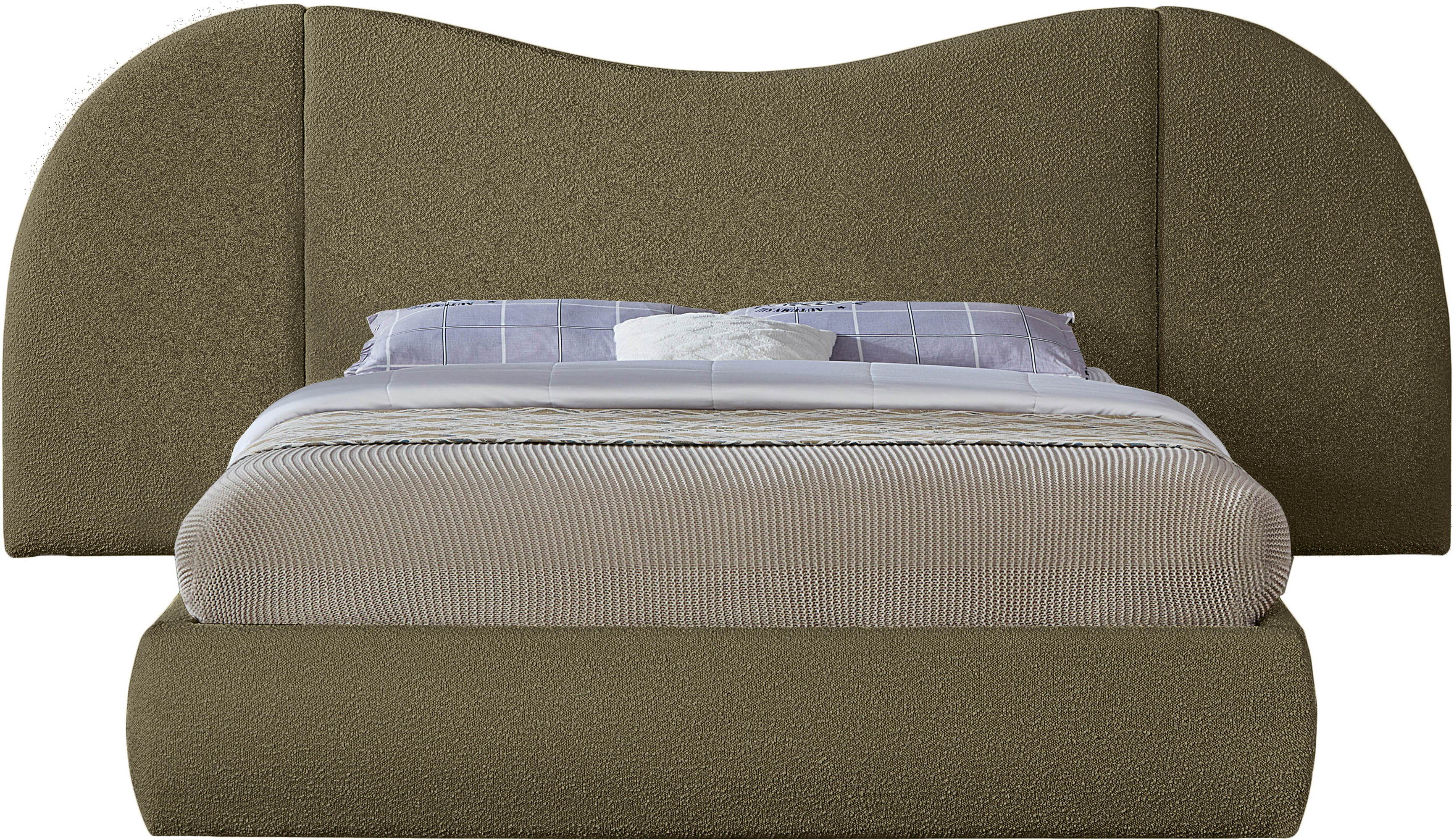 Everest - Boucle Fabric King Bed - Olive Green