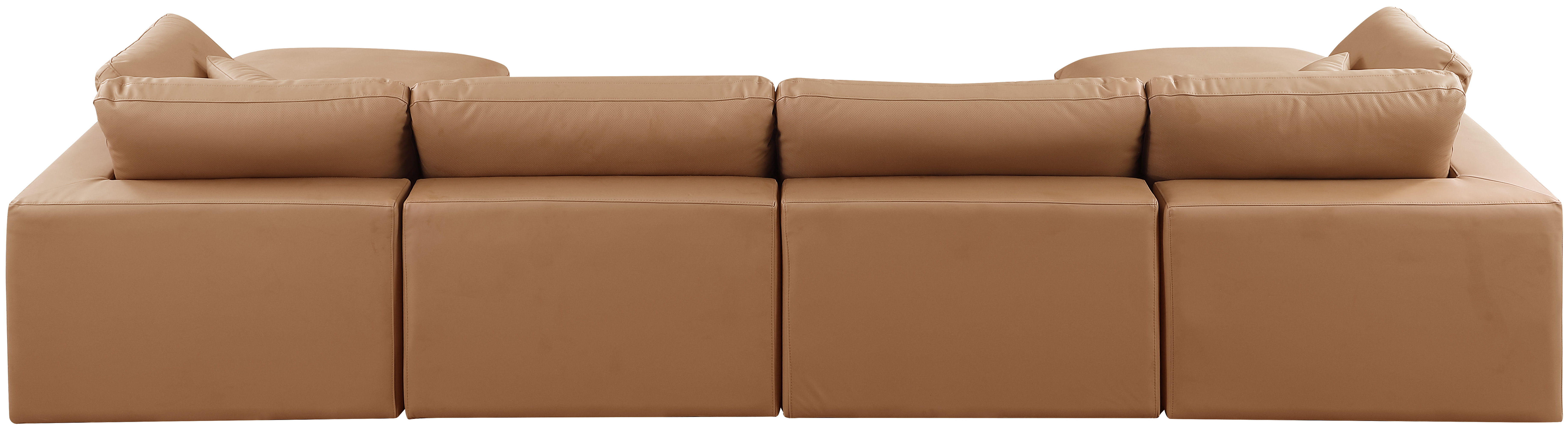 Comfy - 6 Piece Faux Leather Modular Double Chaise Sectional - Cognac