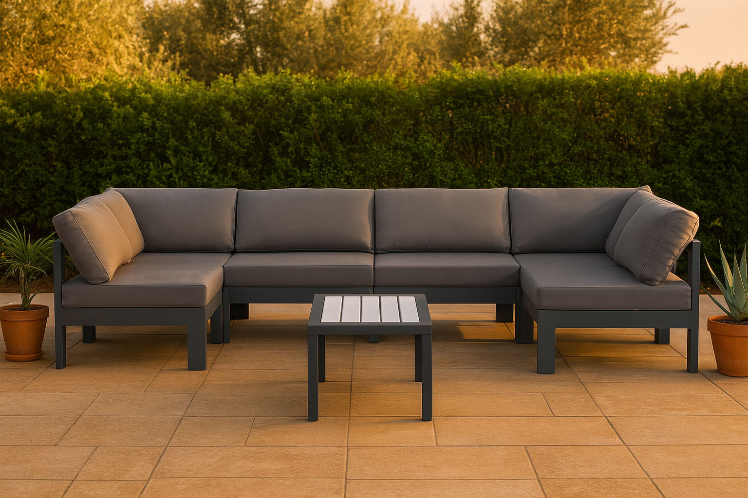 Nizuc - Outdoor Patio 6 Piece Modular U-Shaped Sectional With Gray Frame - Gray