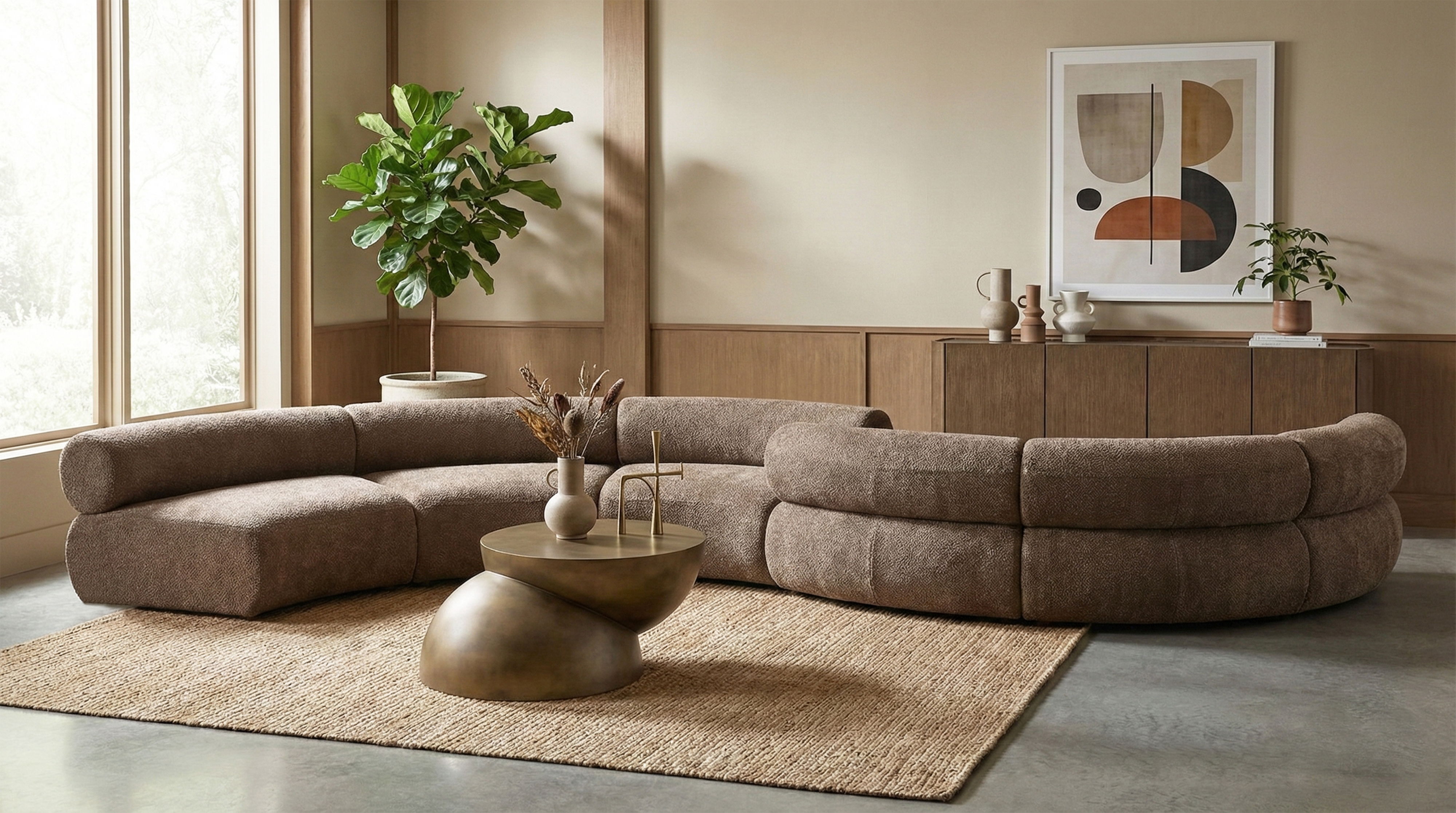 Bale - 280" Chenille Fabric Upholstered 6 Piece Modular Sectional - Brown