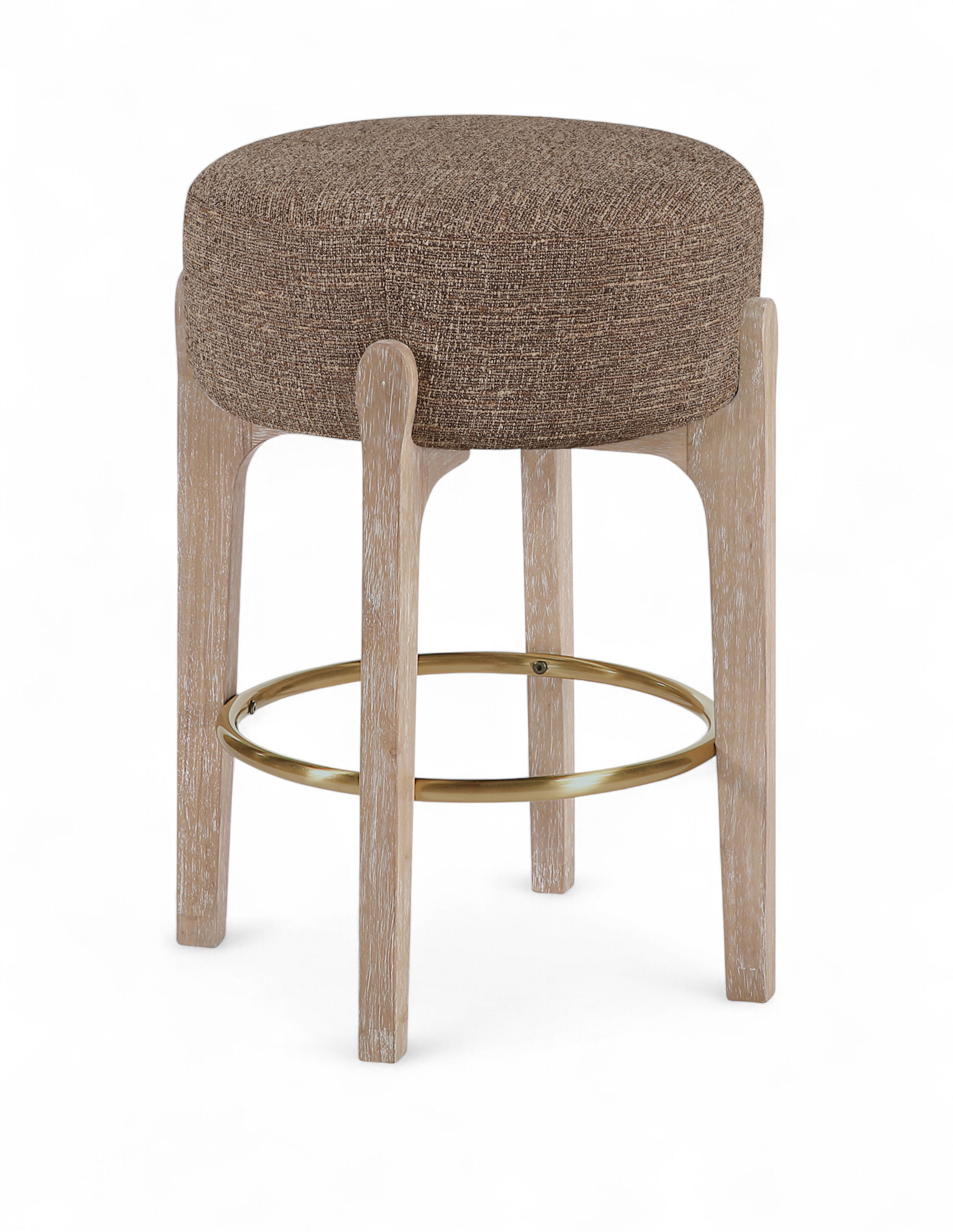 Torino - Fabric Upholstered Backless Counter Stool (Set of 2) - Brown / Brushed Natural