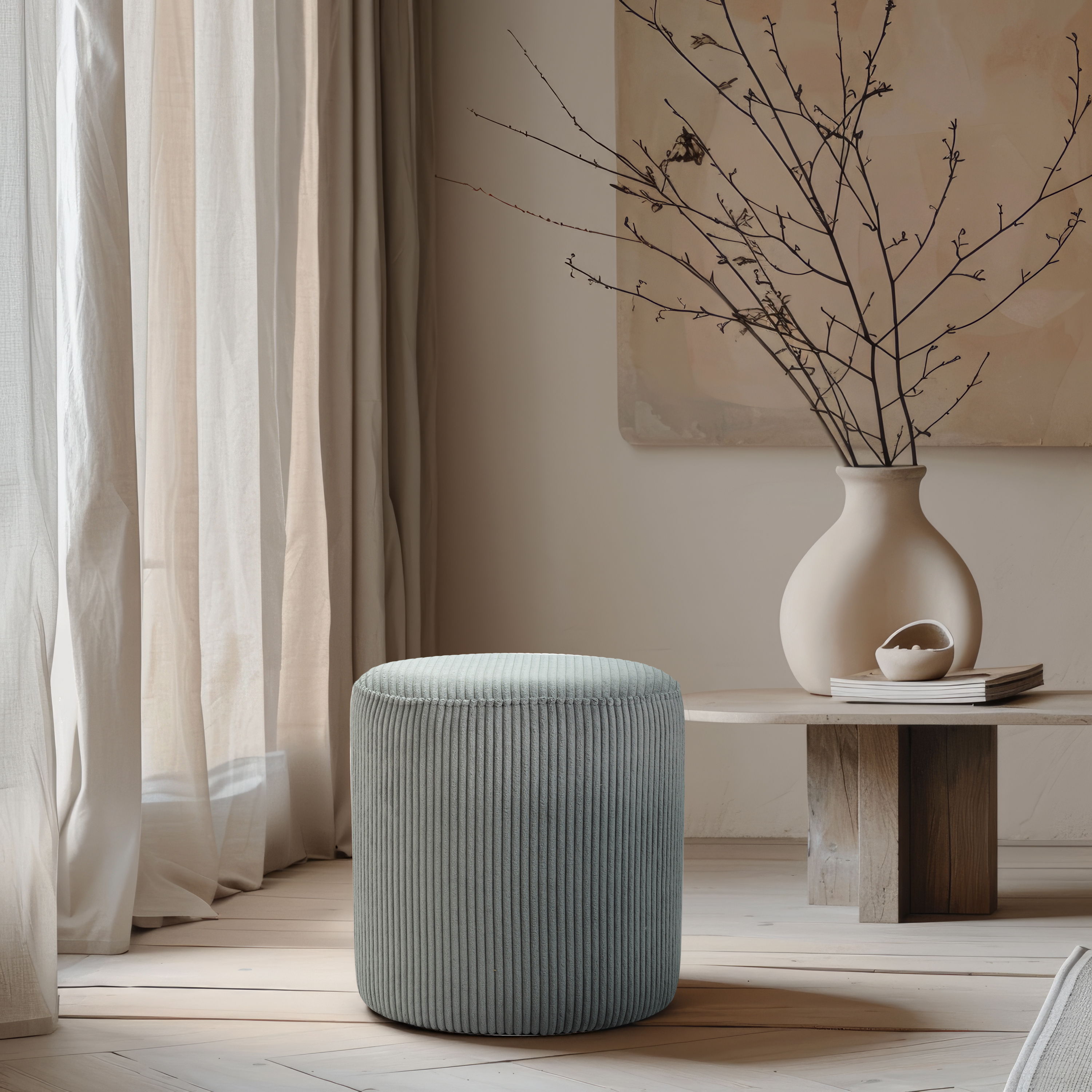 Roy - Round Microsuede Ottoman / Stool - Gray