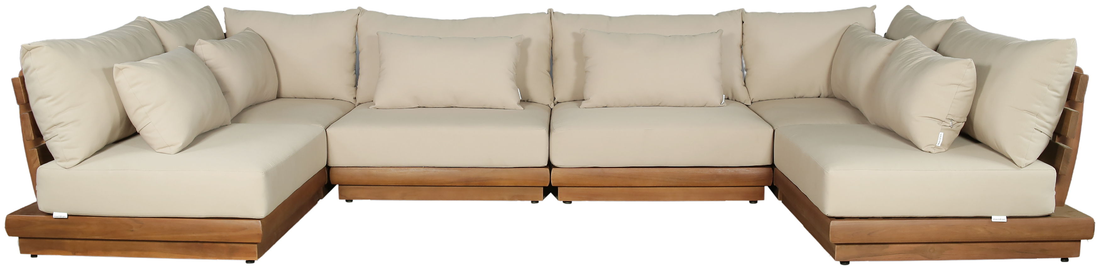 Mirella - 6 Piece Water Resistant Fabric 150" Upholstered Outdoor Patio Modular Sectional - Tan