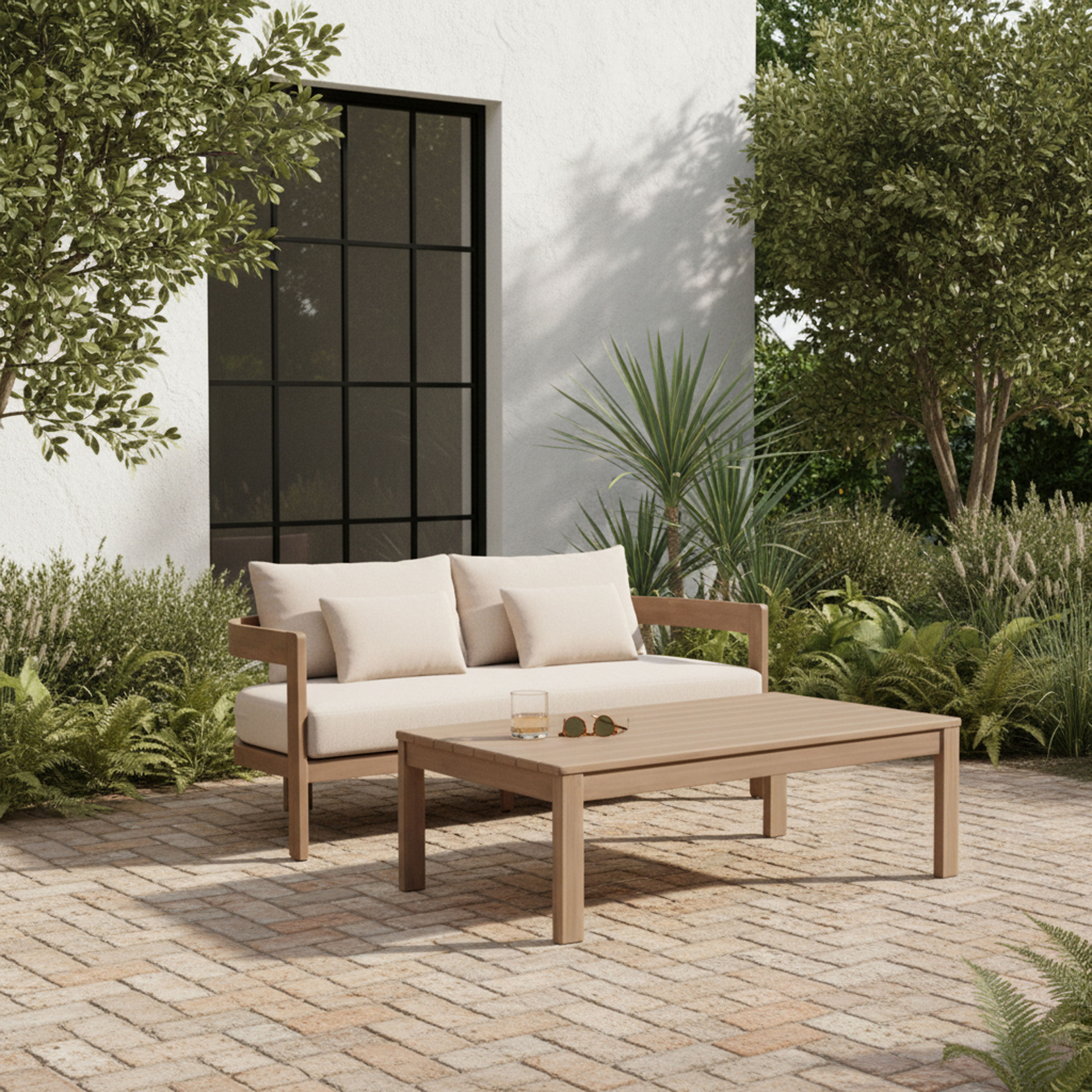 Newport - Water Resistant Fabric 65" Upholstered Outdoor Patio Loveseat - Beige