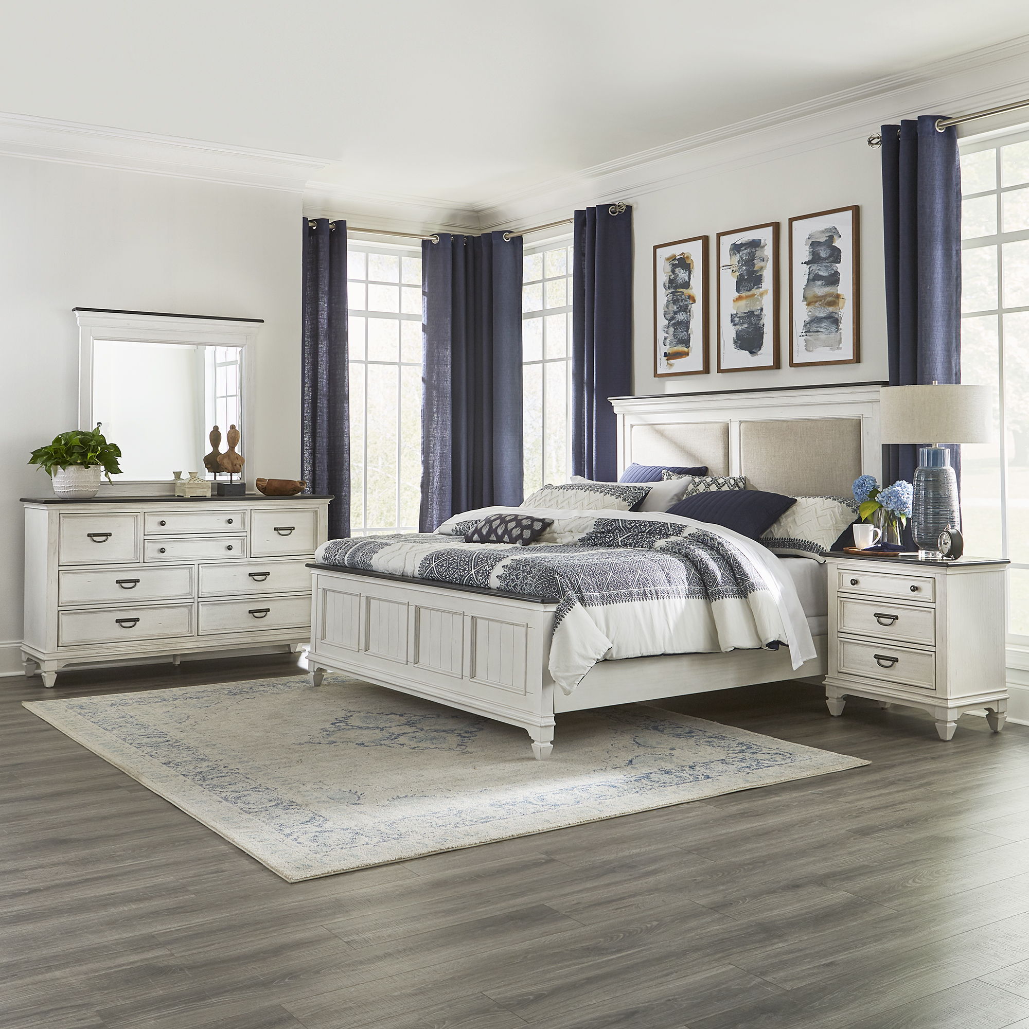 Liberty Furniture Allyson Park - 4 Piece Bedroom Set (Queen Upholstered Bed, Dresser & Mirror, Nightstand) - White