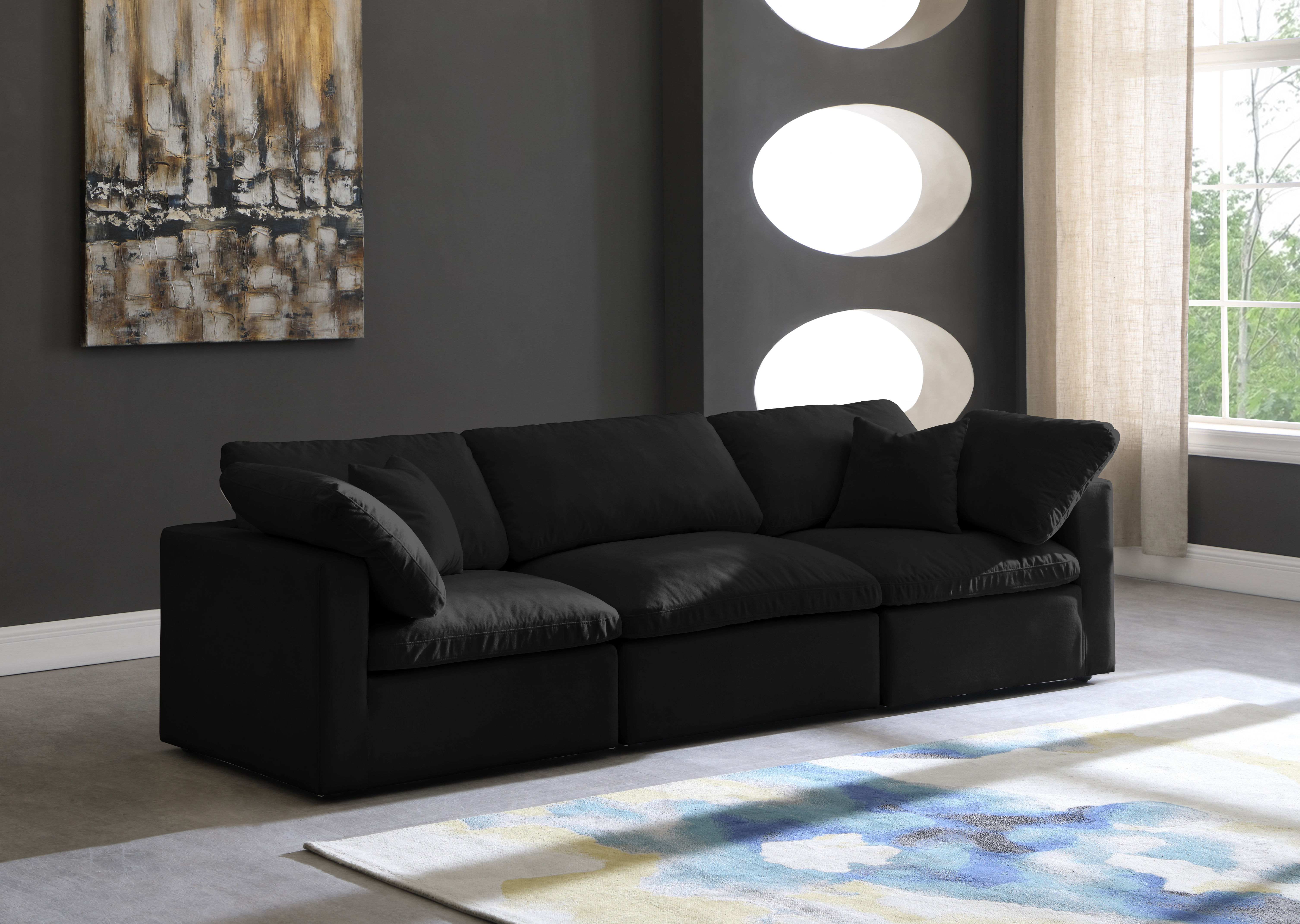 Plush - 3 Piece Modular Sofa - Black