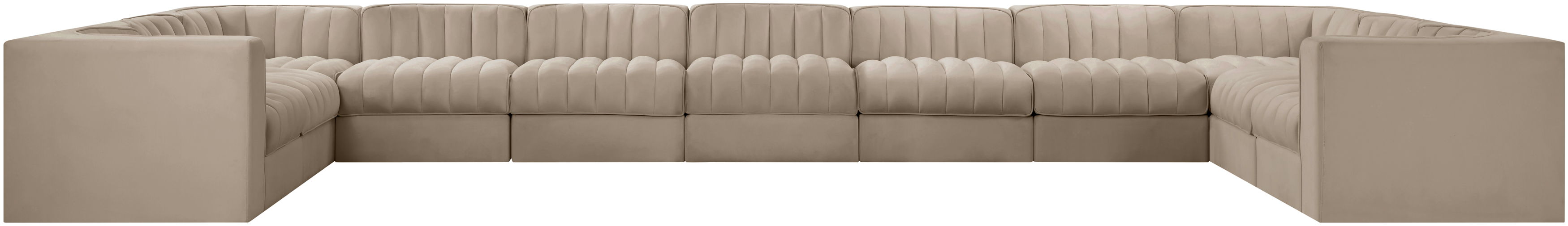 Rummi - Velvet Performance Fabric Upholstered 11 Piece Modular Sectional - Beige