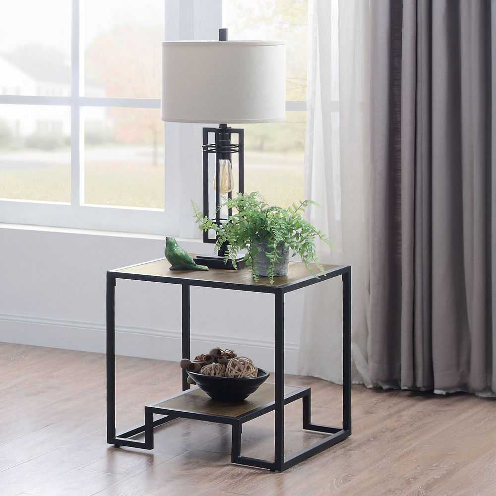 Idella - End Table - Rustic Oak & Black, black