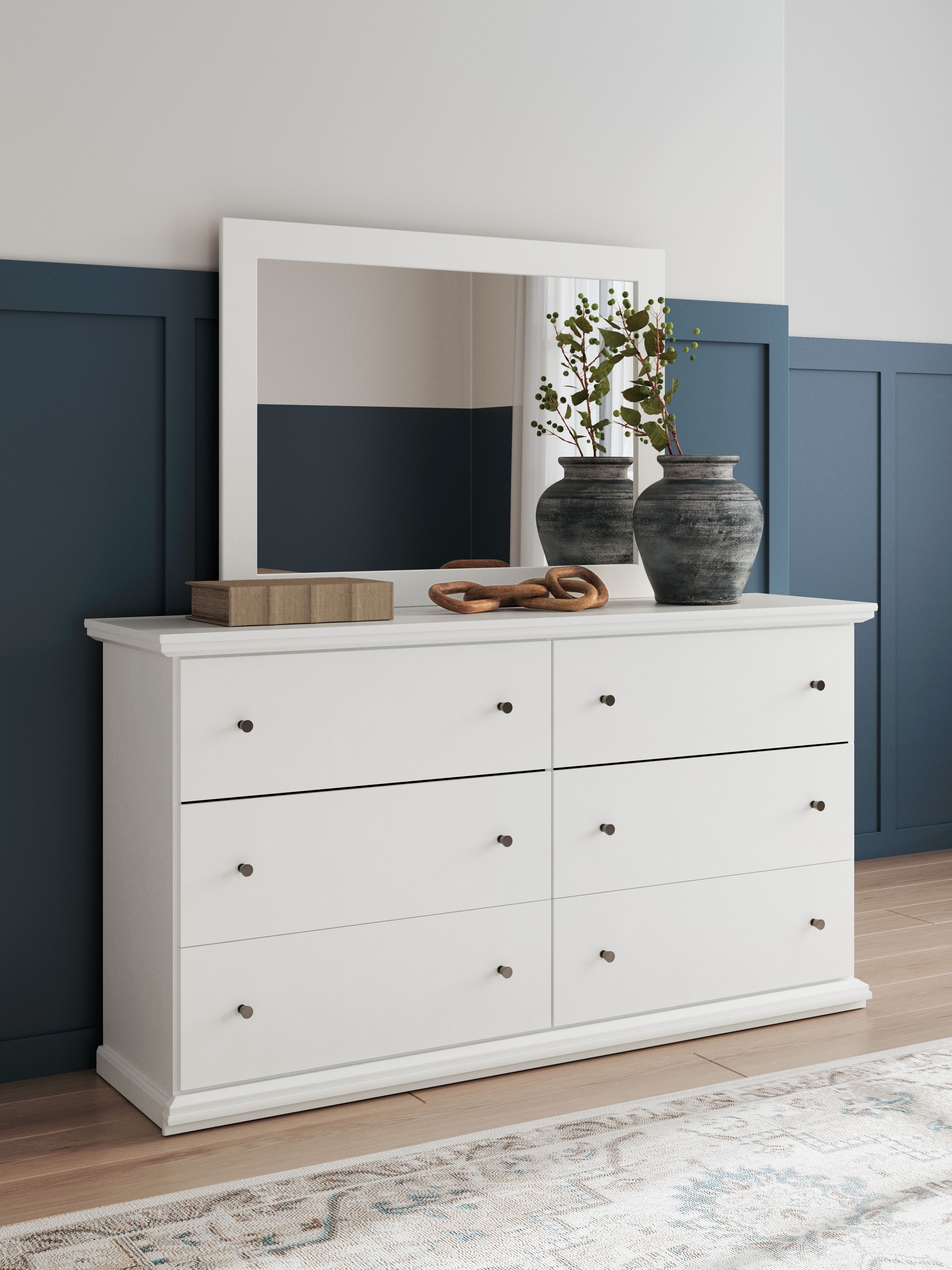 Bostwick Shoals - 5 Pc. - Dresser, Mirror, Chest, Twin Panel Bed With Framed Footboard - White