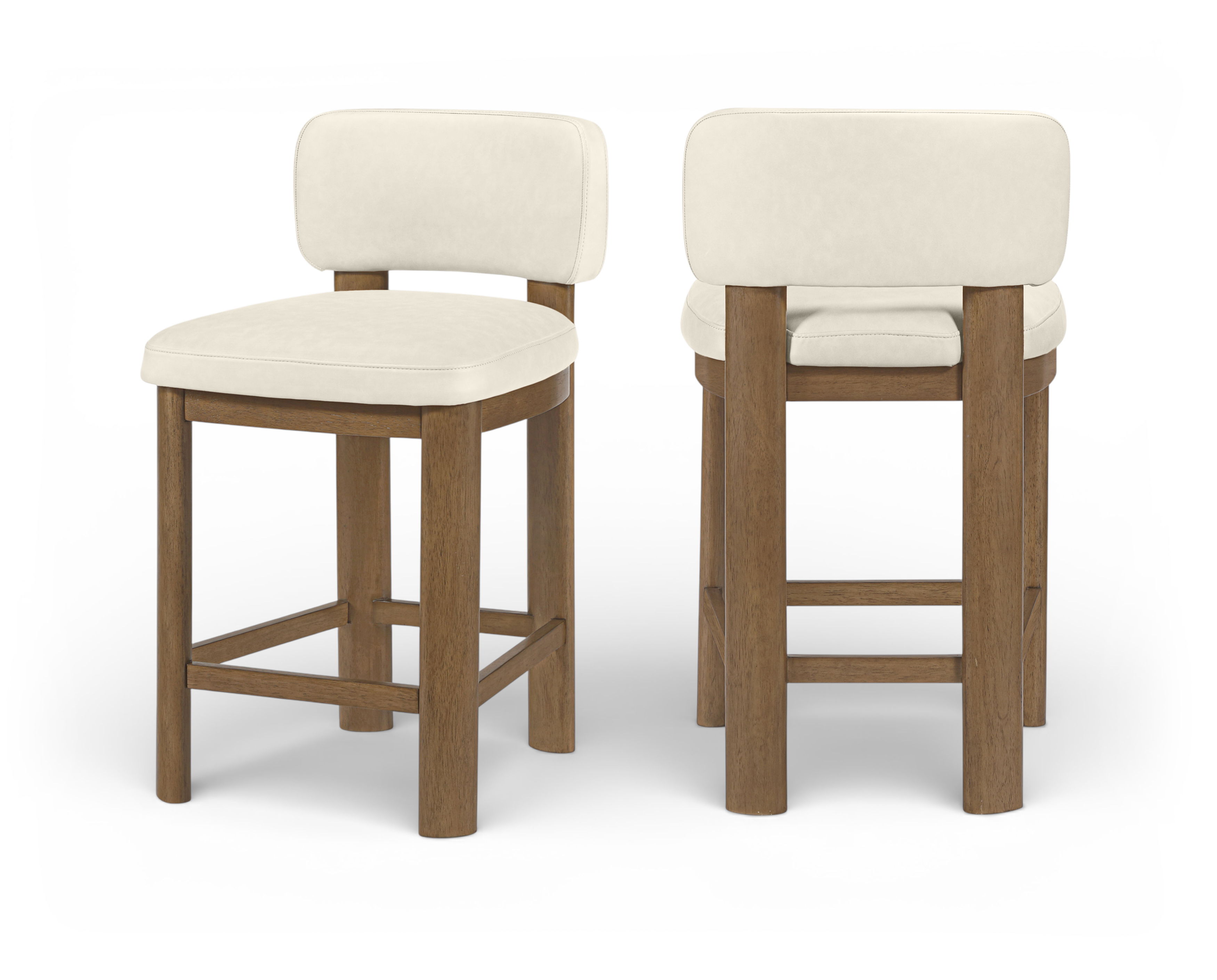 Paloma - Vegan Leather Upholstered Counter Stool (Set of 2) - Cream / Light Brown Walnut