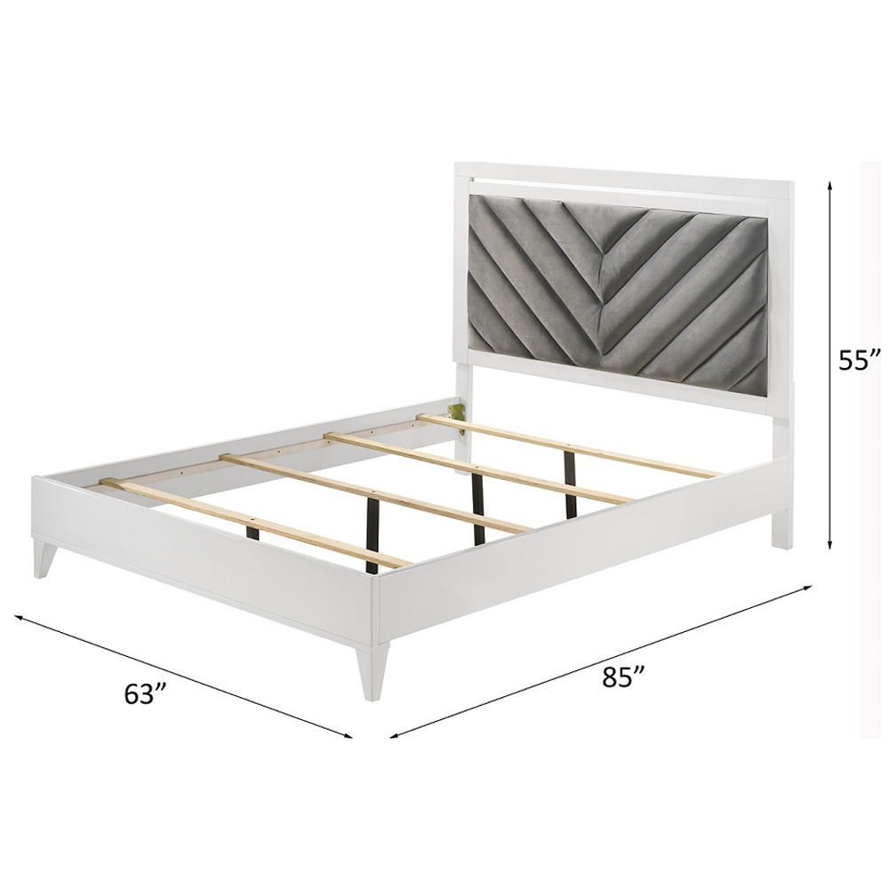 Chelsie - Queen Bed - Gray Fabric & White, white, view 3