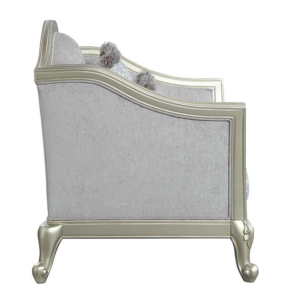 Qunsia - Loveseat With 4 Pillows - Light Gray Linen & Champagne, light gray, view 5
