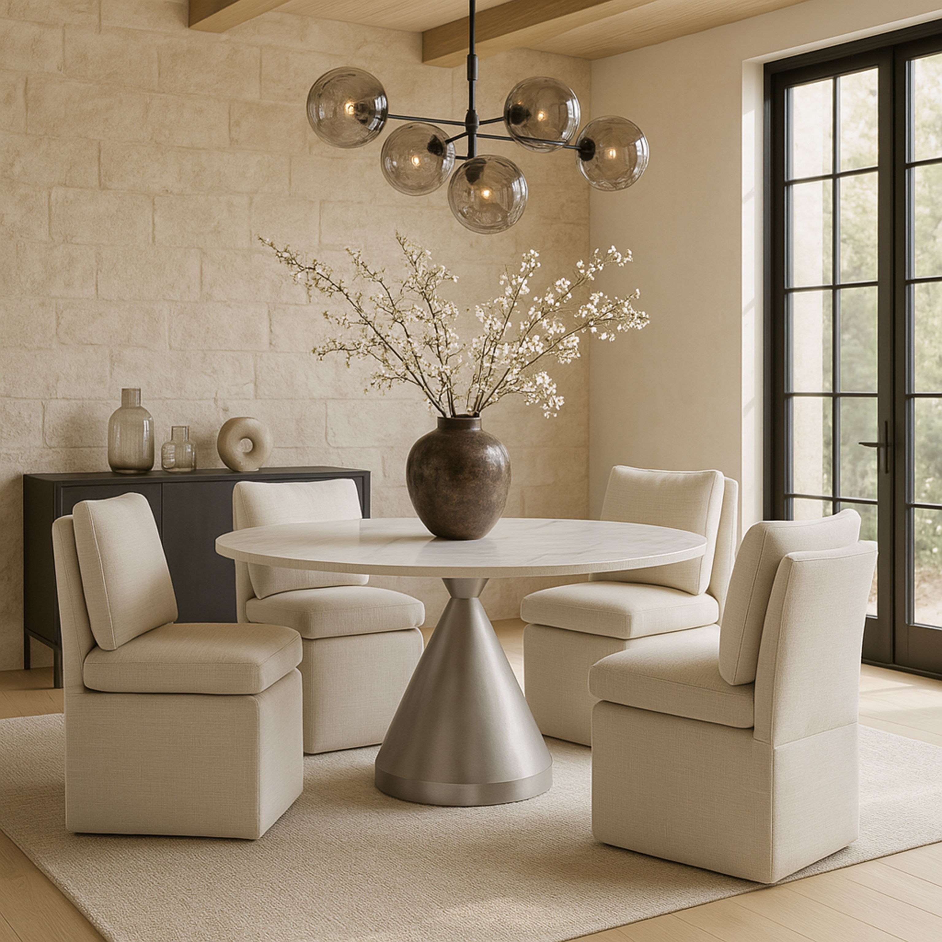 Nelori - Linen Textured Performance Fabric Upholstered Dining Chair (Set of 2) - Beige
