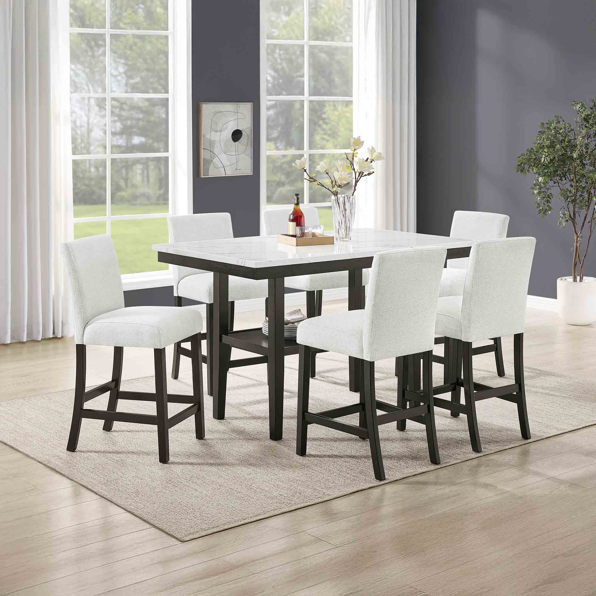 Carissa - Rectangle Counter Table With 6 Chairs - White