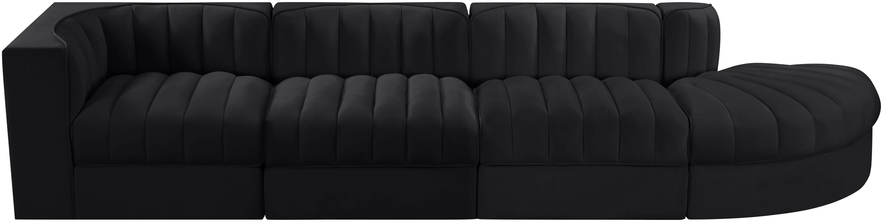 Rummi - Velvet Performance Fabric Upholstered 4 Piece Modular Sectional With Reverse Corner Chair - Black
