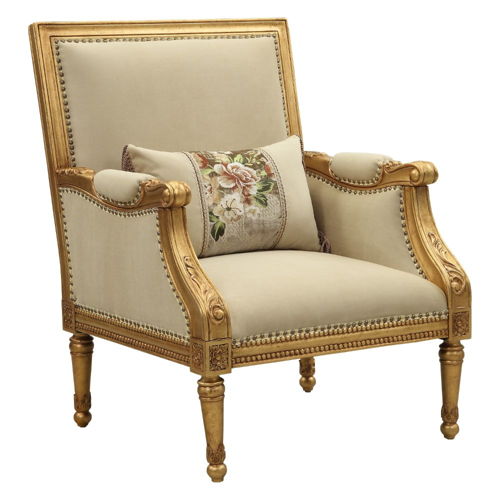 Daesha - Chair With Pillow - Tan Flannel & Antique Gold, beige