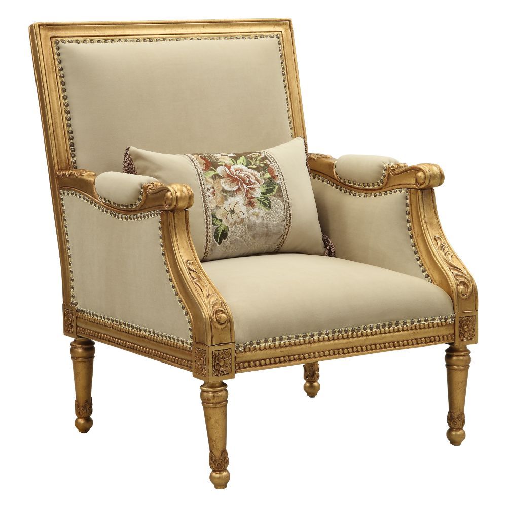 Daesha - Chair With Pillow - Tan Flannel & Antique Gold, beige